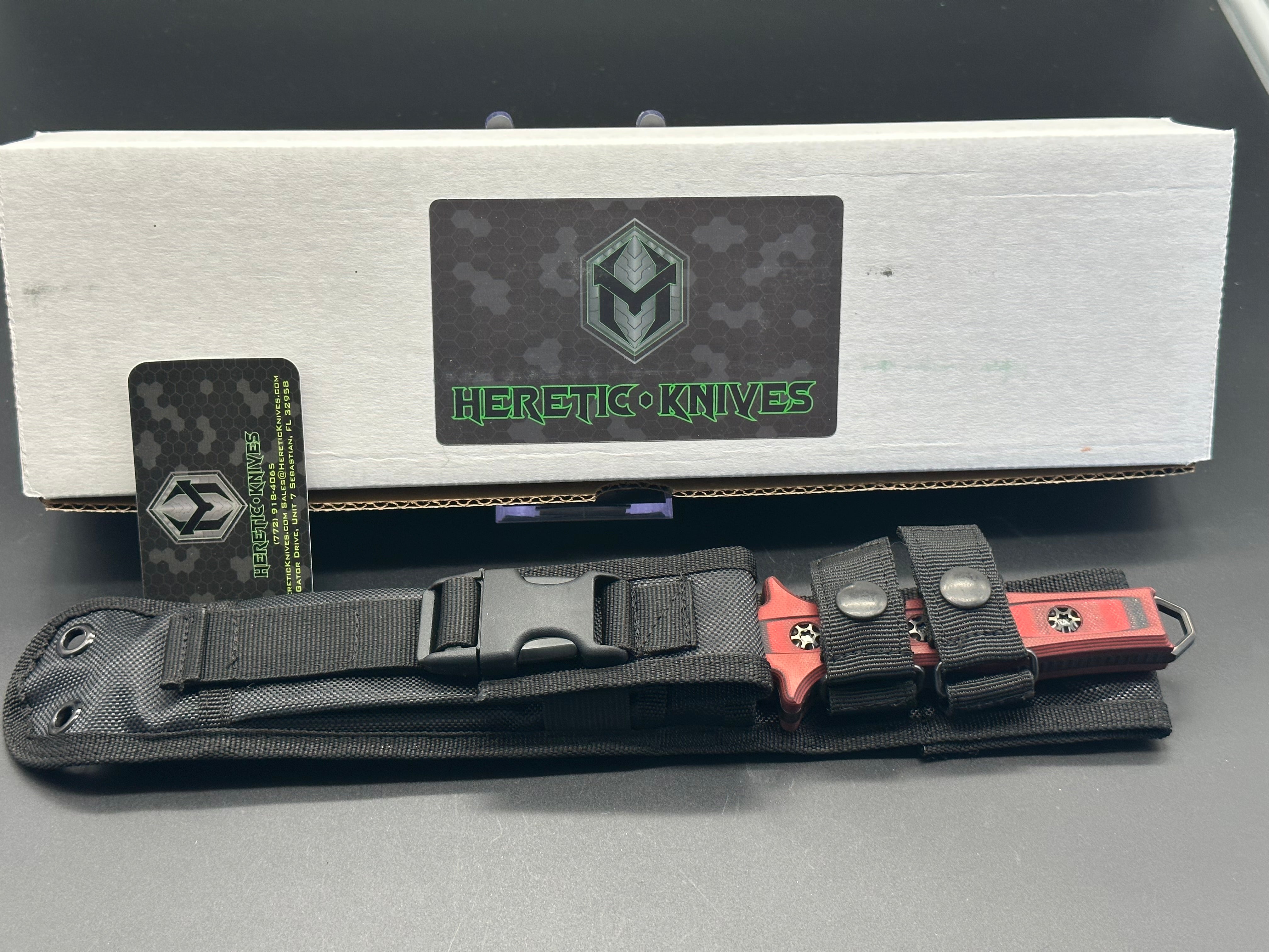 Heretic Knives Nephilim Folding Knife - Red/Black G10 Handle, D2 Steel Blade - EDC, Camping, Hunting, Outdoor Survival Gear