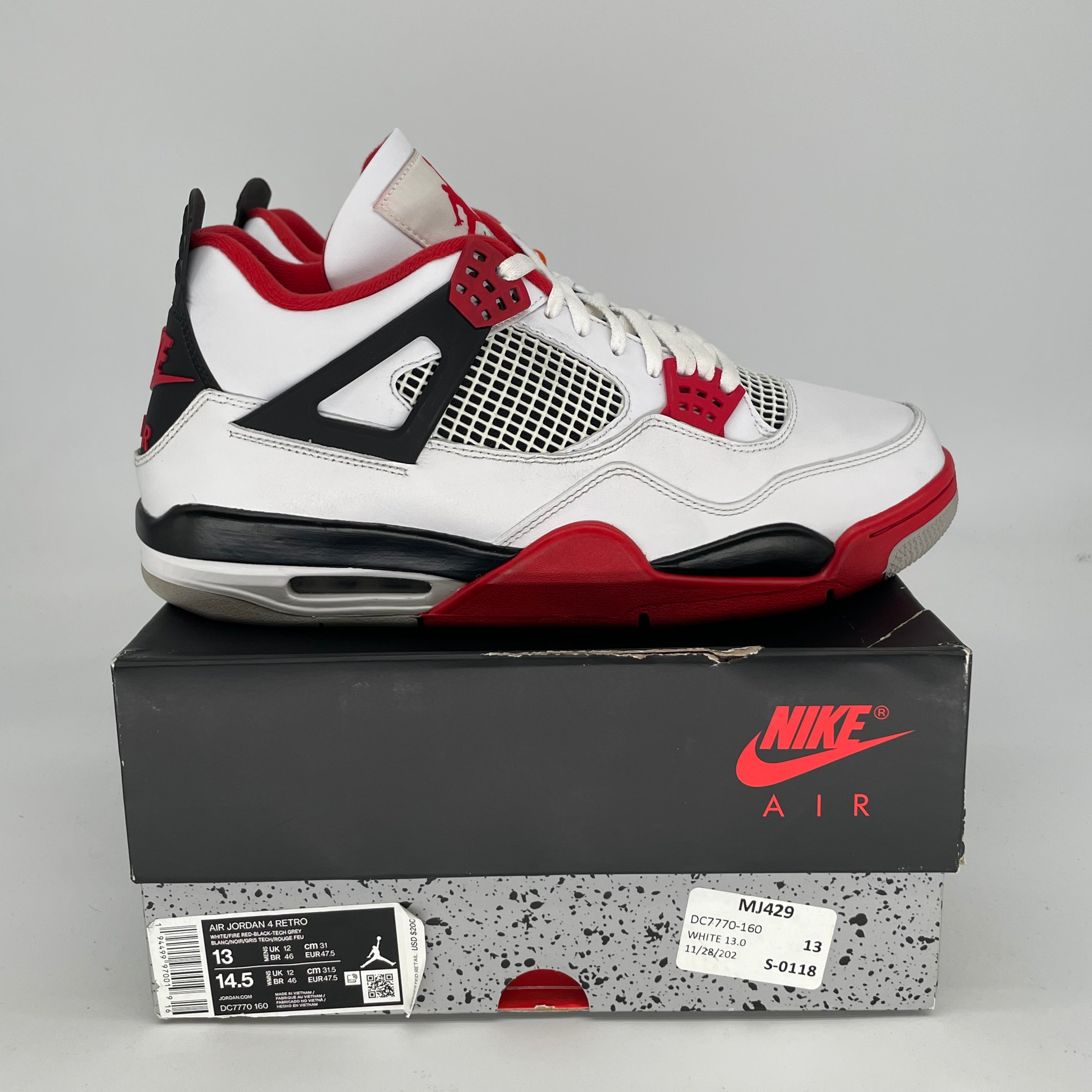 Original Air Jordan 4 Retro 'Fire Red' Men's Basketball Shoes - Size 13 (DC7770-160) - Perfect for Streetwear, Sneaker Collecting & Basketball Games