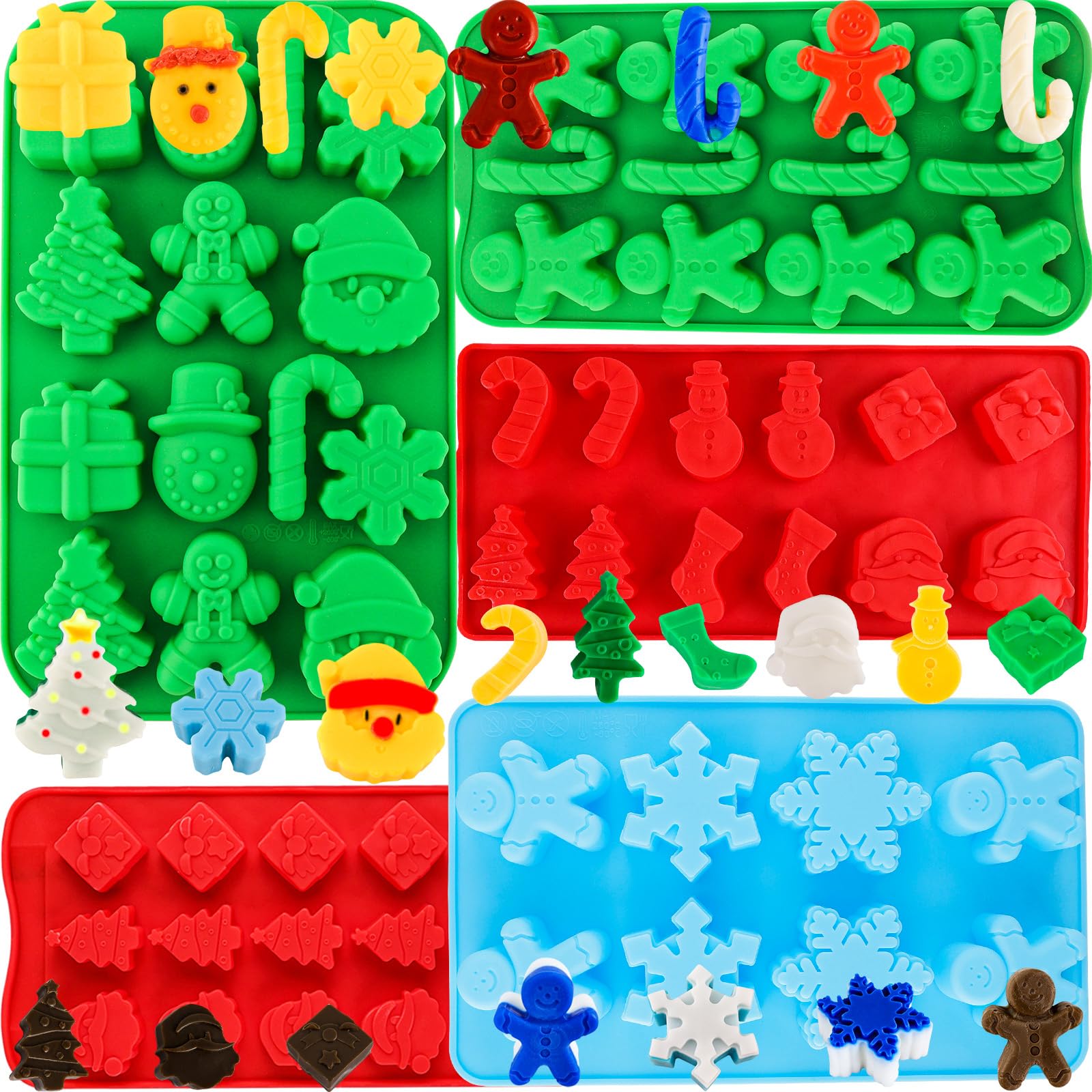 Christmas Silicone Baking Molds Set - Tree & Santa Chocolate Candy Molds for DIY Holiday Treats, Soap, Candle Making | Xmas Party Decorations (Red, Green, Blue) | Perfect for Christmas Baking, Gift Making & Festive Home Decor