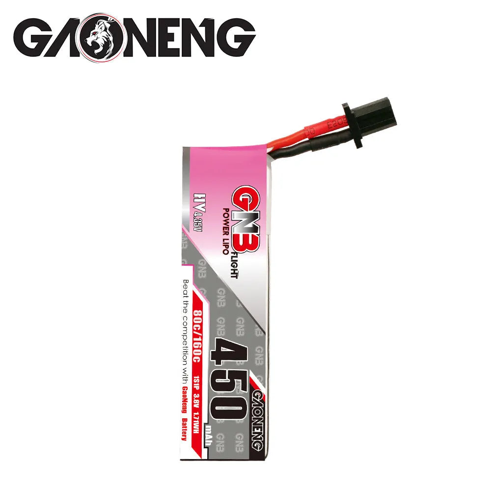 GNB 450mAh 1S 4.35V 80C High Voltage Lipo Battery with GNB27 Connector - Pack of 4 for FPV Drones, RC Cars, and Mini Quadcopters - Long Lasting Power for Racing and Aerial Photography