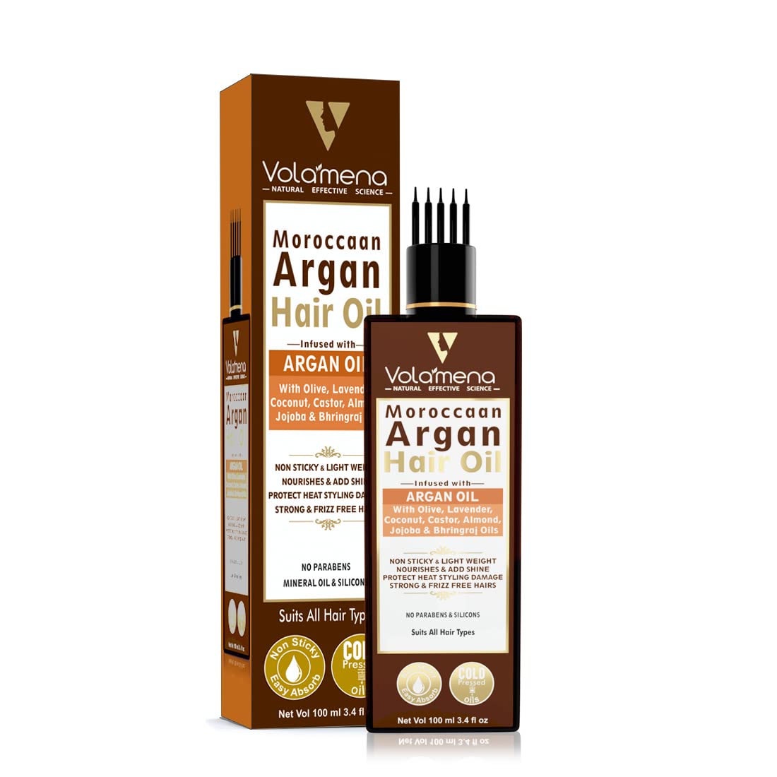 Volamena Moroccan Argan Oil Hair Treatment with Onion, Black Seed, Almond, Olive & Castor Oils - 100ml for Dry, Damaged Hair Repair & Growth - Perfect for Daily Nourishment & Styling