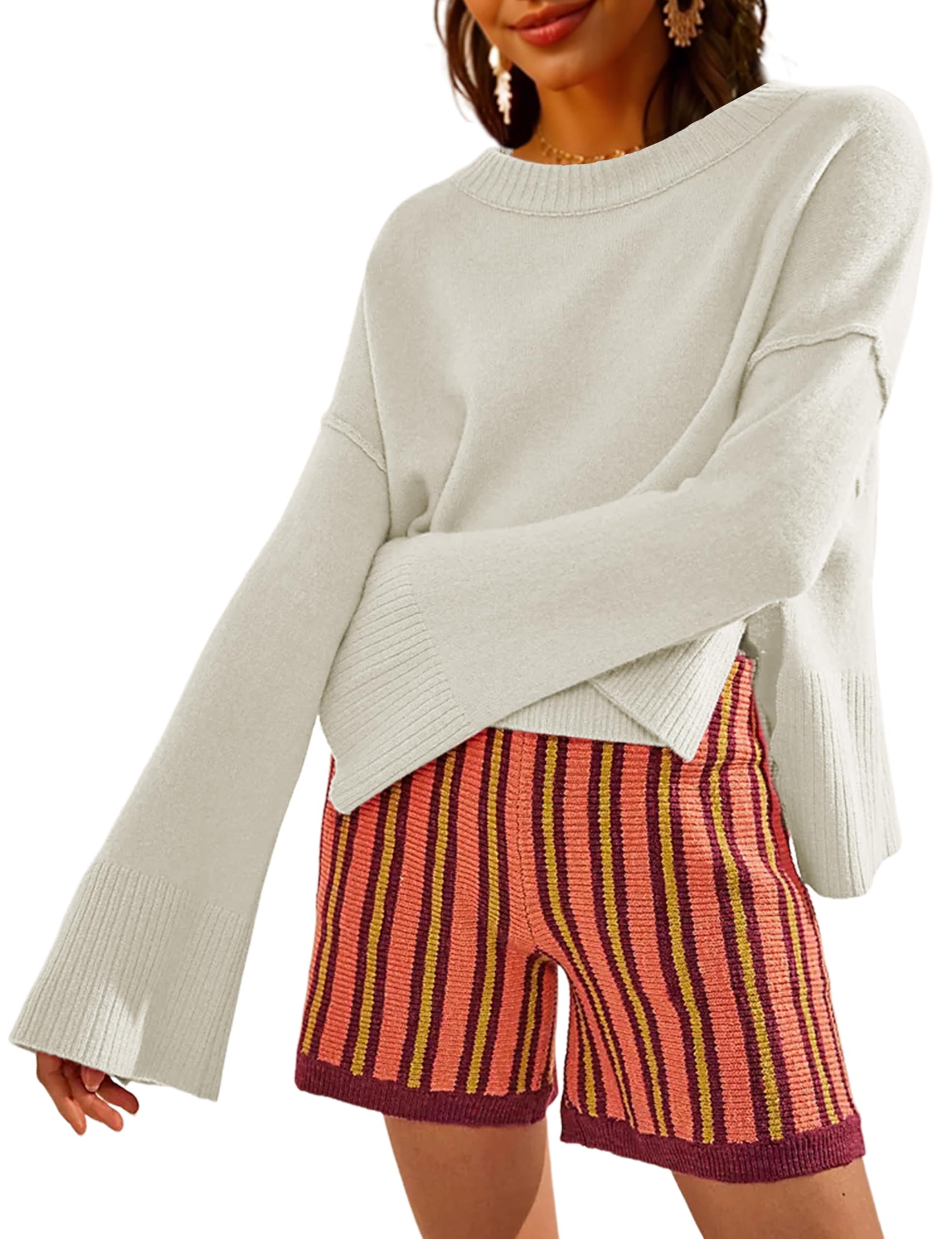 Women's Lightweight Crewneck Sweater - Soft Slouchy Pullover for Casual Wear
