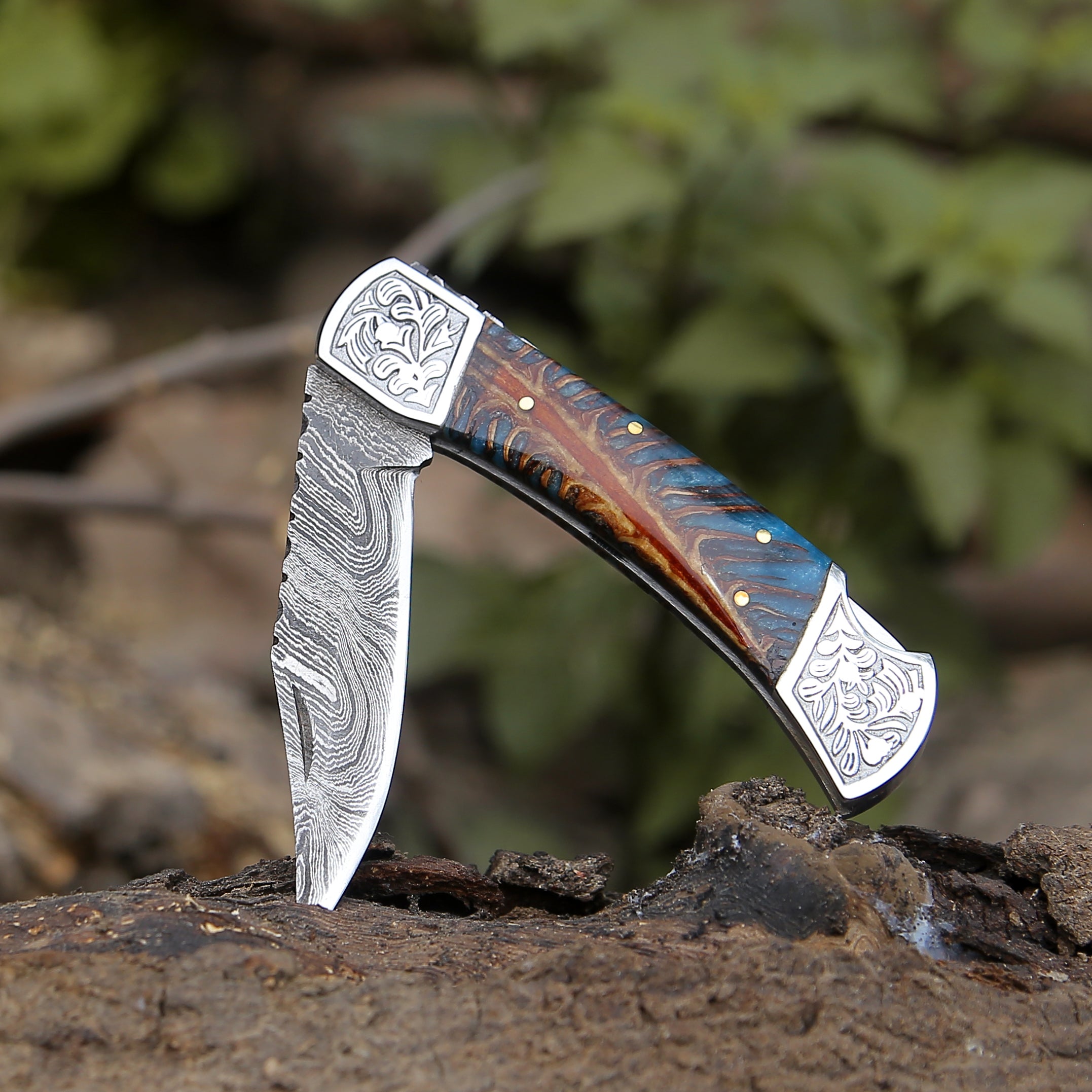 Premium Striker Custom Folding Knife with Natural Pine Cone Handle - Tactical EDC Pocket Knife for Outdoor Camping, Hunting & Survival Gear