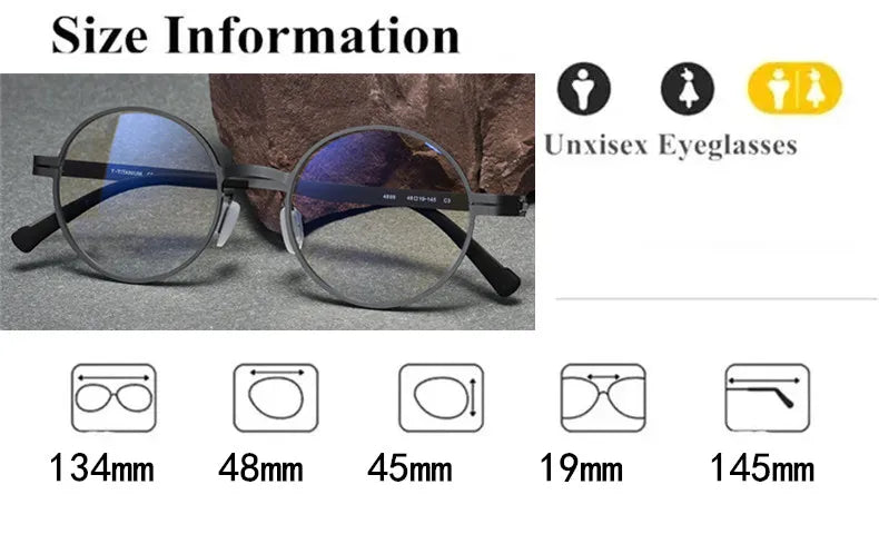 Aimee Unisex Full Rim Round Screwless Titanium Eyeglasses 10723 - Lightweight Durable Frame for Men & Women - Perfect for Reading, Work, and Everyday Wear