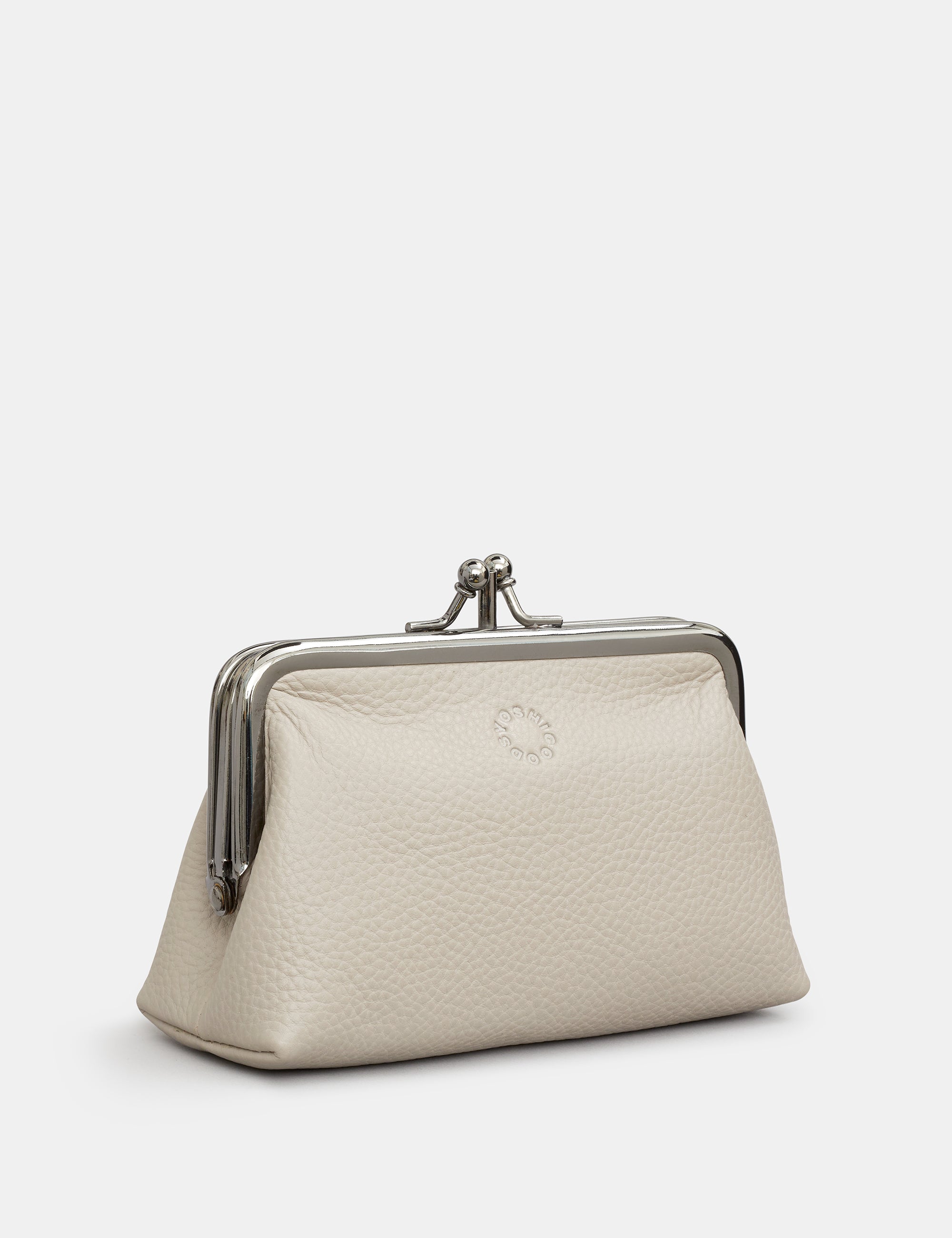 Stylish Warm Grey Leather Aubrey Frame Purse for Women - Elegant Crossbody Bag with Adjustable Strap, Perfect for Work, Date Night & Travel Accessories
