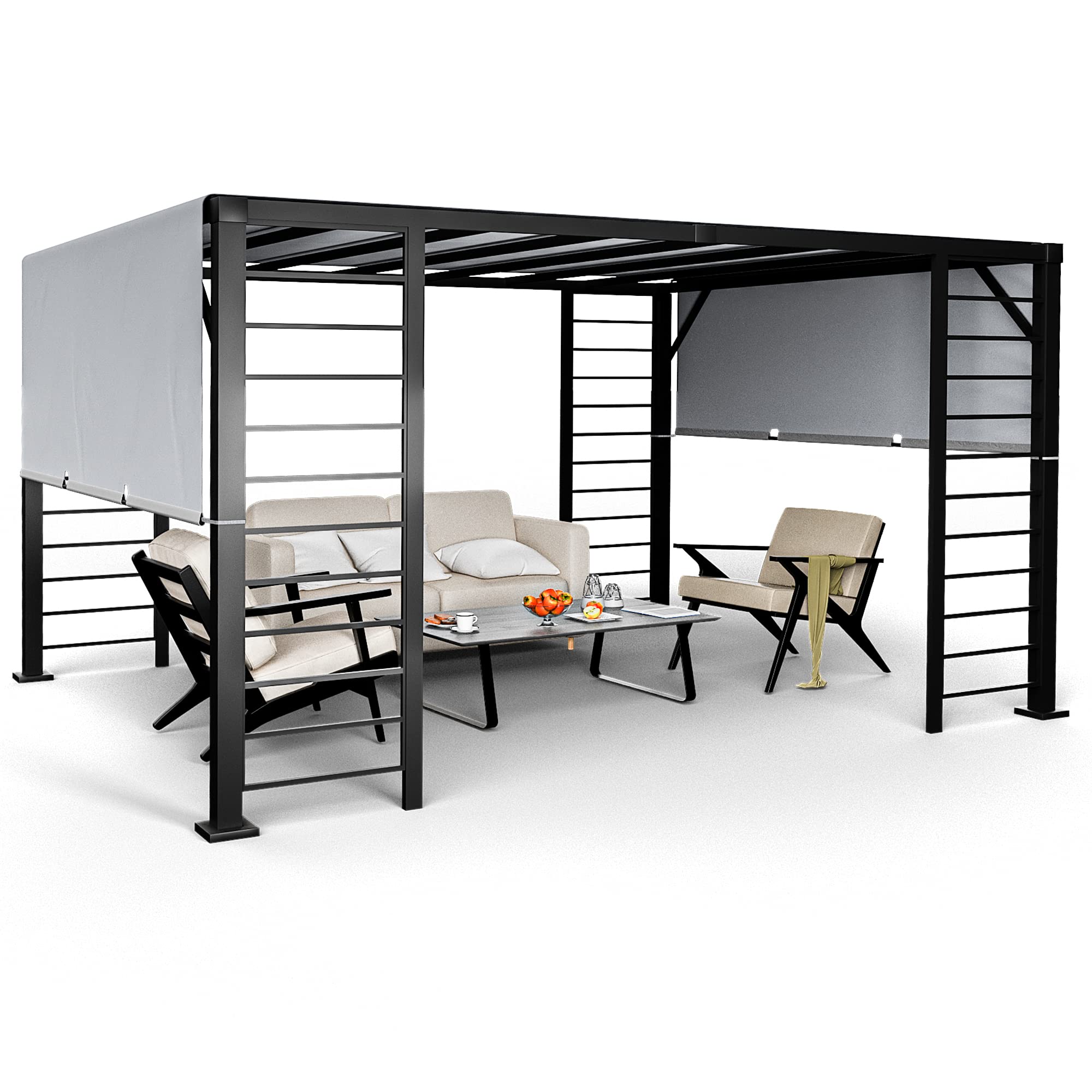 HAPPATIO 10' X 12' Retractable Pergola with Sun Shade Canopy - Aluminum Frame Outdoor Patio Cover for Backyard, Garden, Deck - Grey (Perfect for Shading, Lounging & Outdoor Entertaining)