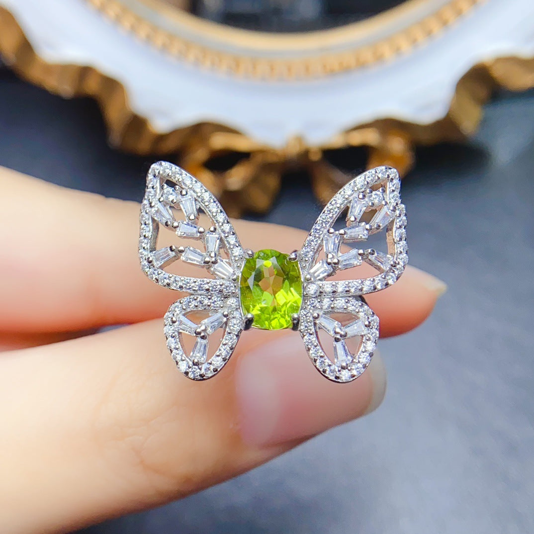 18K Gold Butterfly Aquamarine Crystal Ring for Women - Elegant Vintage Jewelry Gift for Birthday, Anniversary & Valentine's Day | NS2401