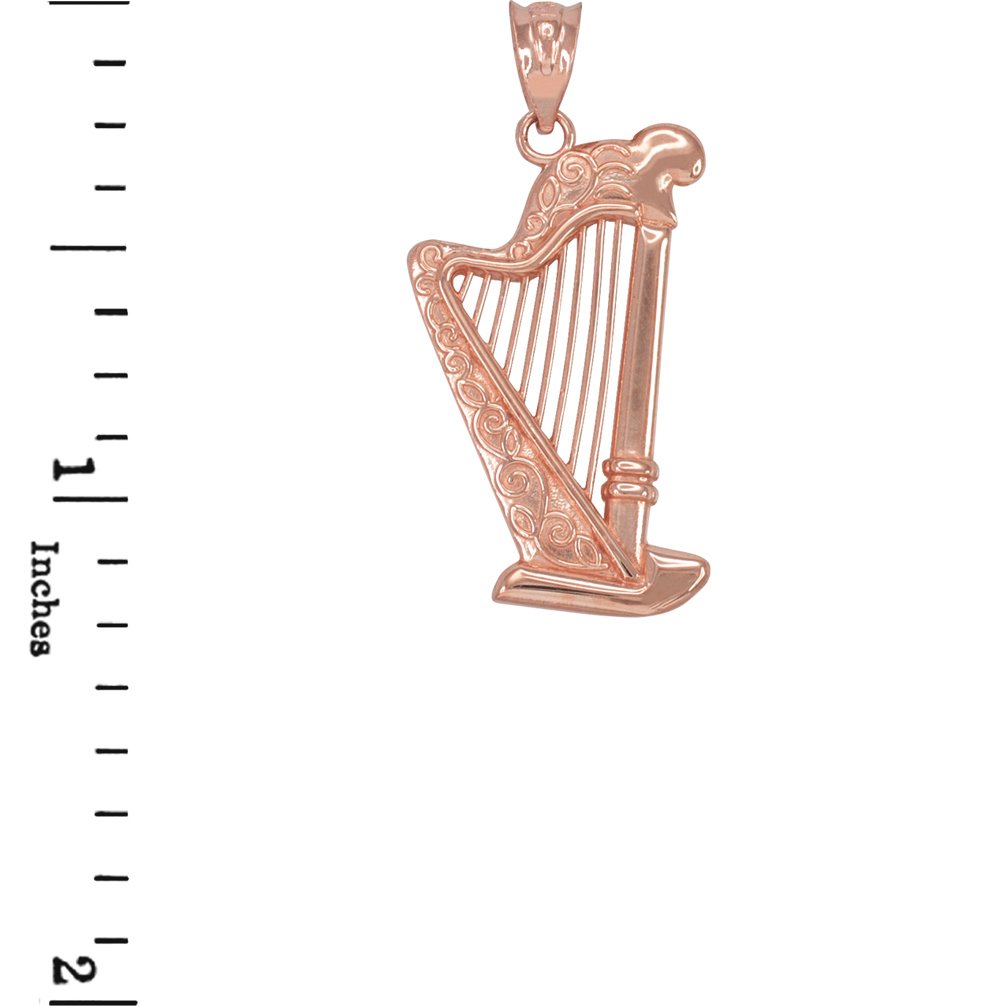 10k Rose Gold Harp Music Charm Pendant Necklace - Elegant Jewelry Gift for Musicians, Music Lovers & Special Occasions | Perfect for Birthdays, Anniversaries & Graduations