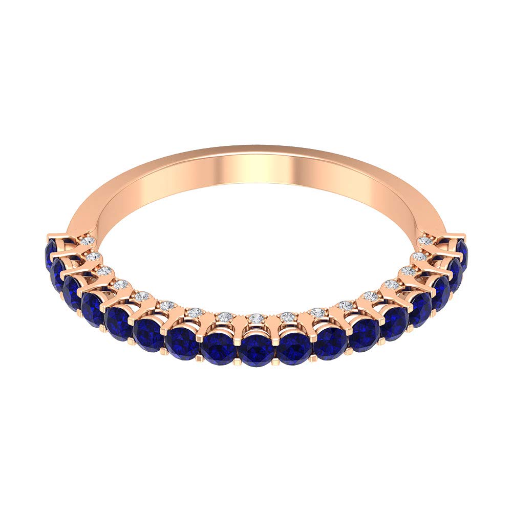 1 CT Blue Sapphire and Diamond Ring - 14K Solid Gold September Birthstone Ring for Women - Elegant Half Eternity Band for Anniversary, Engagement & Special Occasions