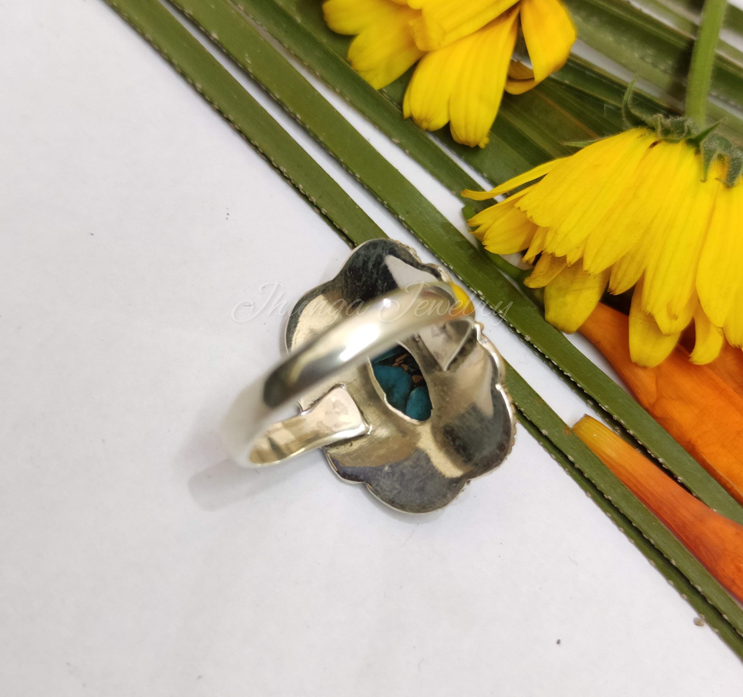 Blue Copper Turquoise Sterling Silver Ring | Boho Dainty Statement Jewelry | Natural Gemstone Oxidized Vintage Southwestern Ring | Perfect for Casual Wear, Festivals & Gift Giving