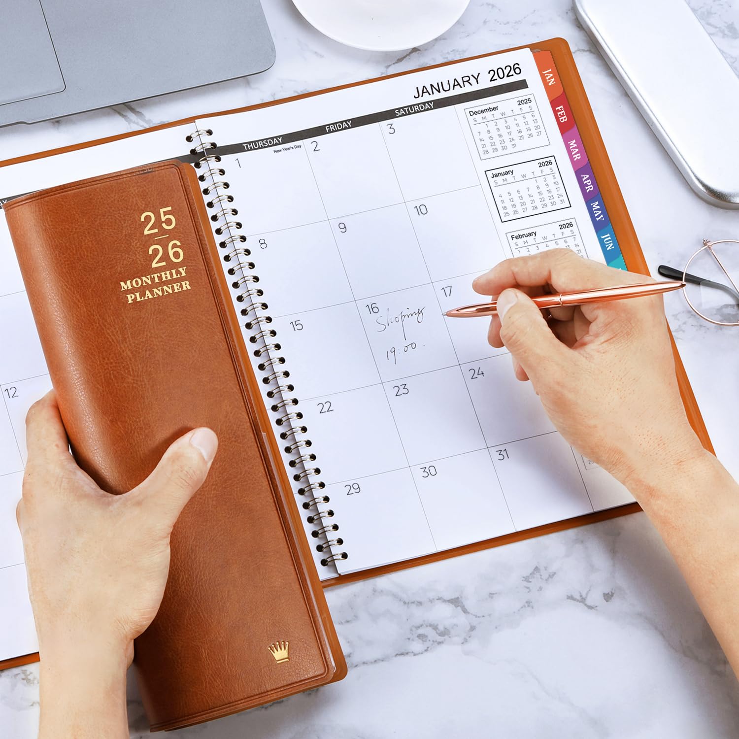 2025-2026 18-Month Planner with Faux Leather Cover | July 2025 - December 2026 Calendar | 8.86