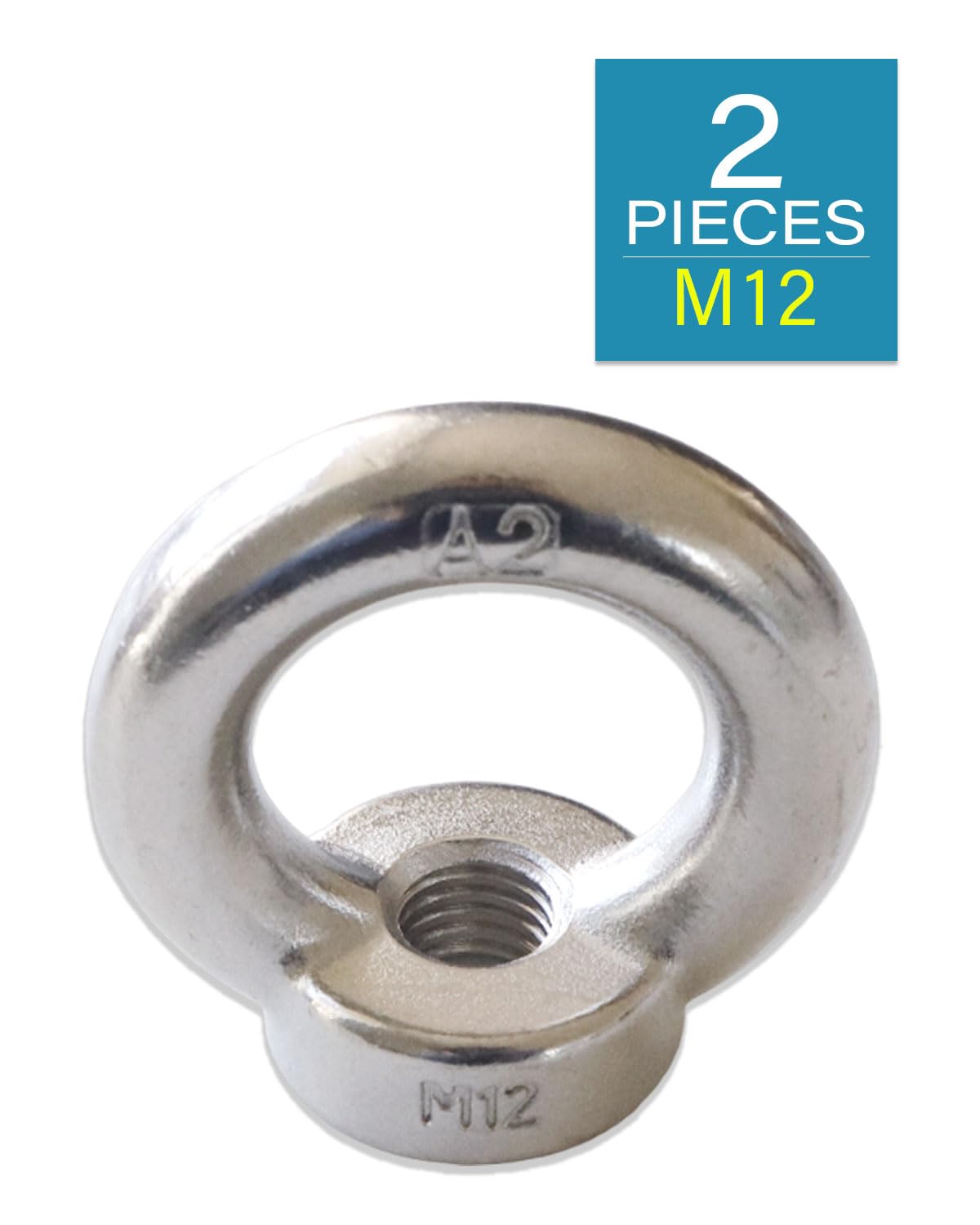 M12 Eye Nuts 304 Stainless Steel - Heavy Duty Hardware for Home Repair & Professional Projects - Pack of 2 - Perfect for Lifting, Rigging & Construction Applications