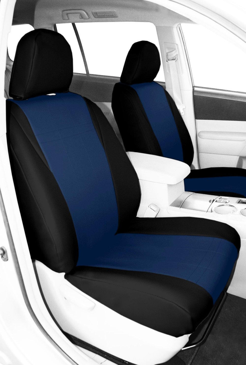 Premium Faux Leather Seat Covers for 1999-2004 Jeep Grand Cherokee - CalTrend Front Bucket Seats in Blue with Black Trim | Durable Protection & Stylish Upgrade for Off-Roading & Daily Commutes