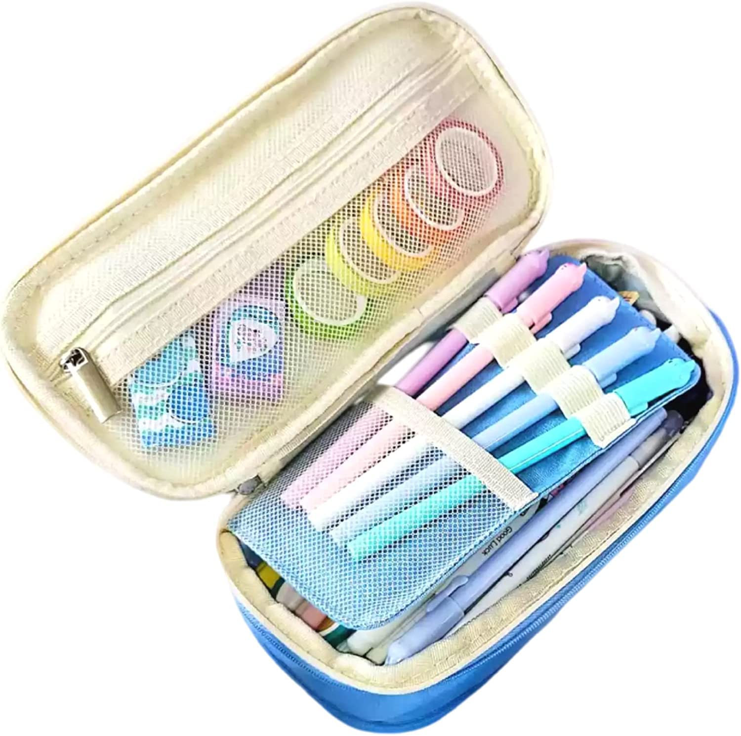 Cute Baby Blue Canvas Pencil Case - Large Capacity Simple Pen Pouch for School, College & Office | Travel Makeup Organizer | Inspirational Gift for Teen Students (Boys & Girls) - Perfect for Back-to-School, Work & Travel Organization
