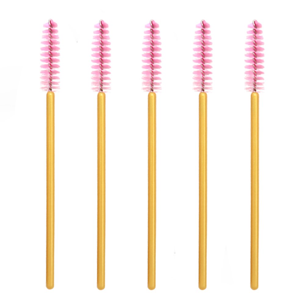 100 Pack Disposable Mascara Wands - Bulk Eyelash Extension Brushes for Professional Makeup Application (Gold & Pink) - Perfect for Lash Artists, Salons & DIY Beauty Kits