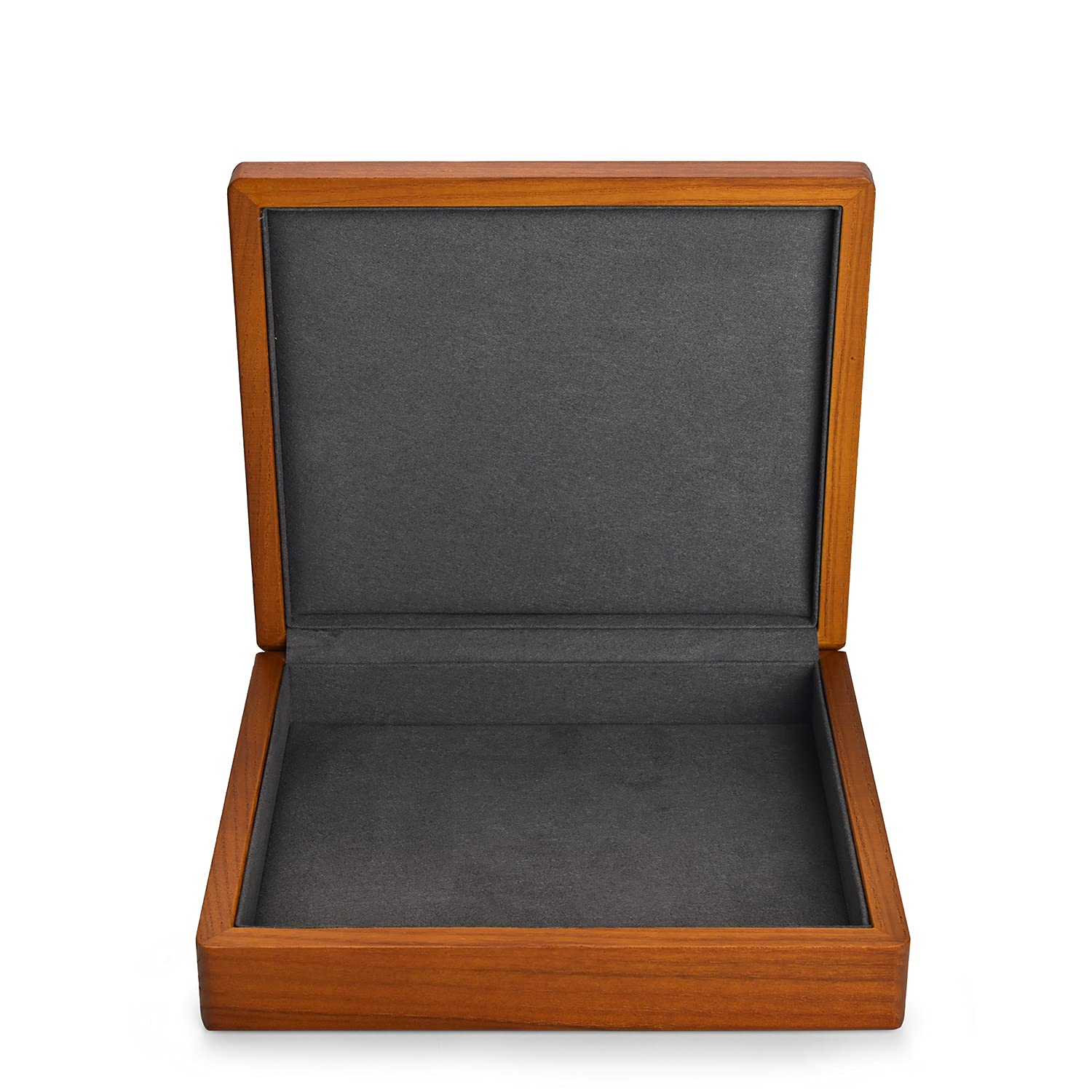 Solid Wood Jewelry Box Organizer with Lid - Ring Earrings Drawer Tray for Women, Grey Flat Storage Box | Perfect for Travel, Home Vanity & Gift Giving