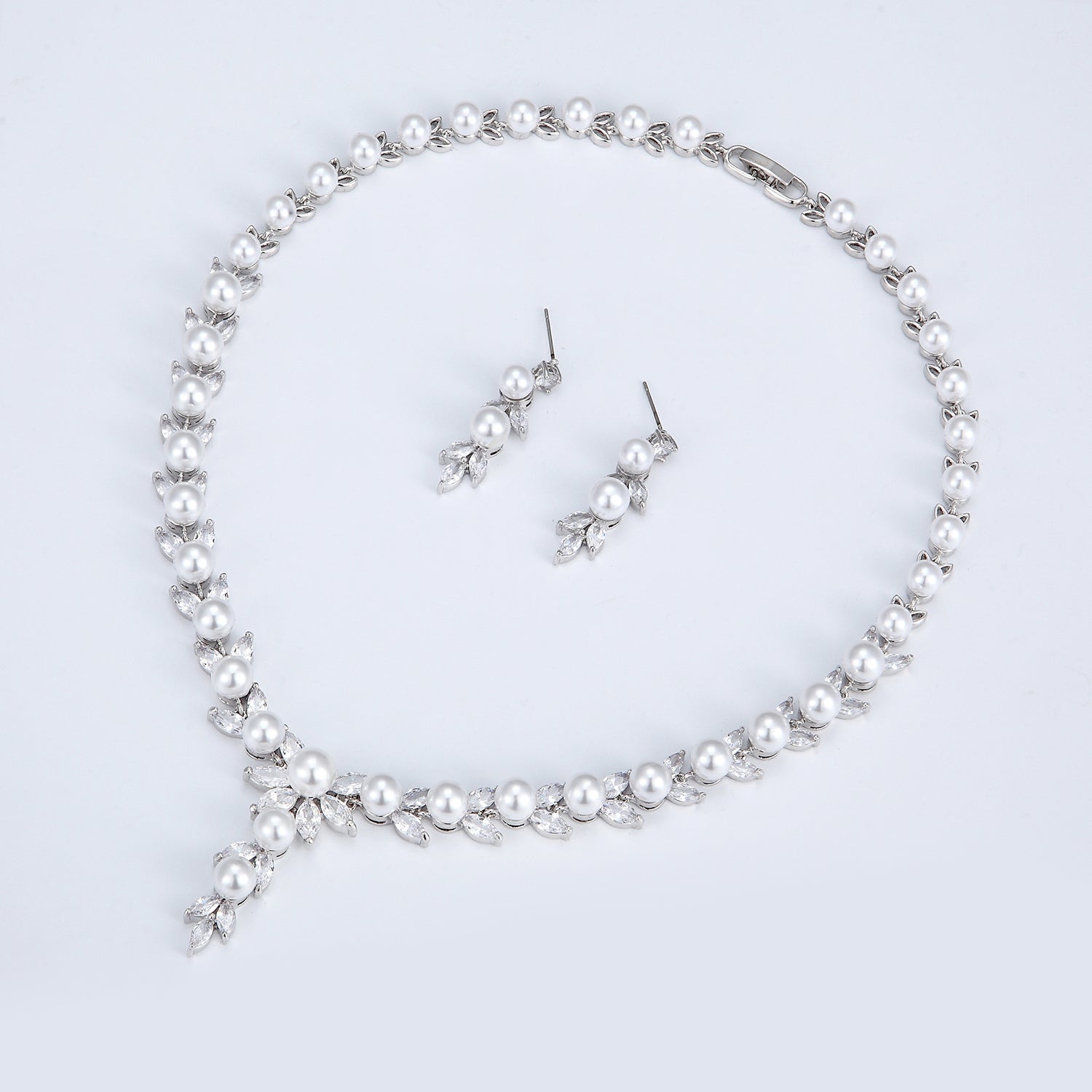Elegant Cubic Zirconia Bridal Jewelry Set - Necklace & Earrings for Wedding CN10248 | Perfect for Brides, Bridesmaids, and Formal Occasions