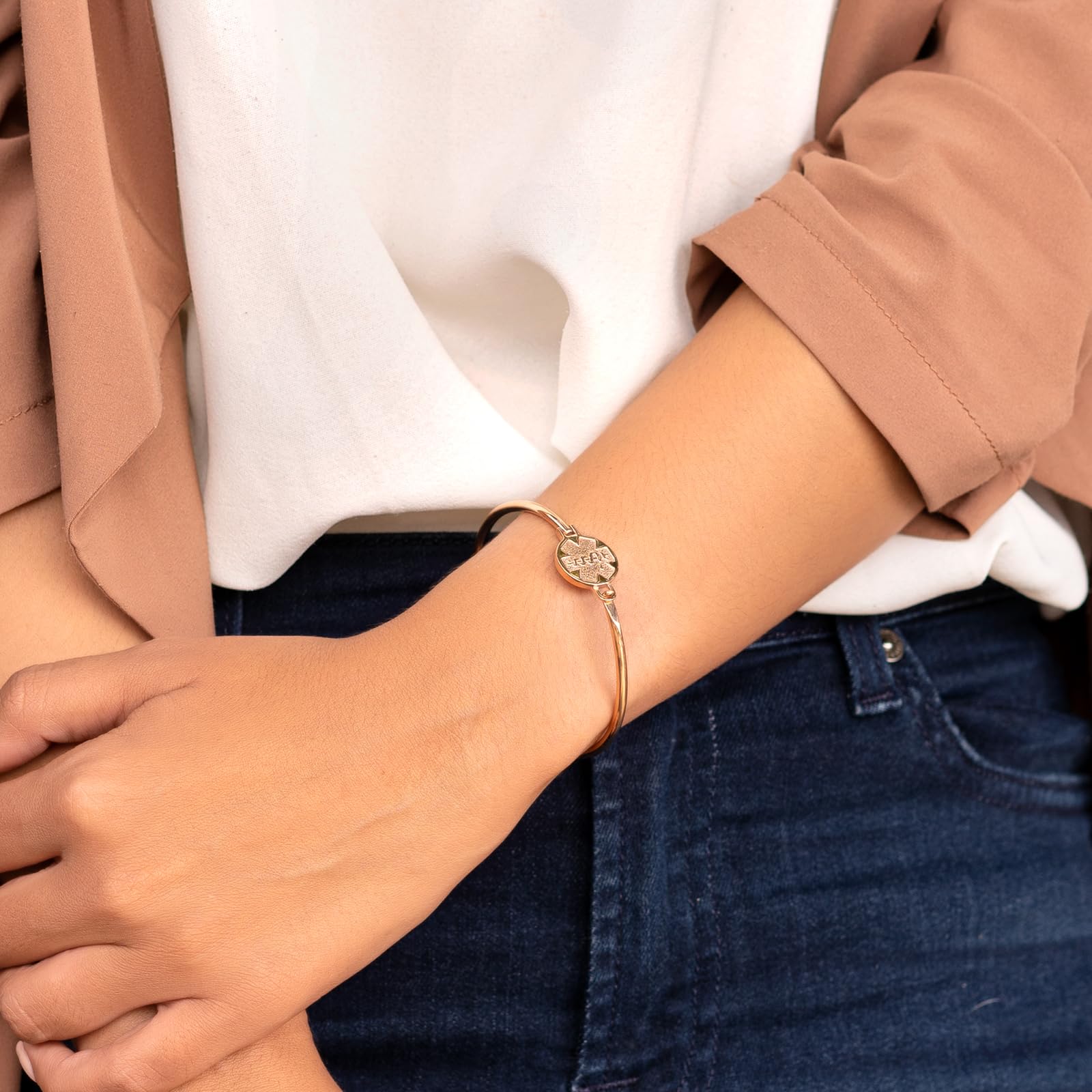Divoti Custom Laser Engraved PVD Gold/Rose Gold Medical Alert ID Bangle Bracelet - Personalized Emergency Medical Jewelry for Allergies, Diabetes & Health Conditions - Perfect for Daily Wear & Travel Safety