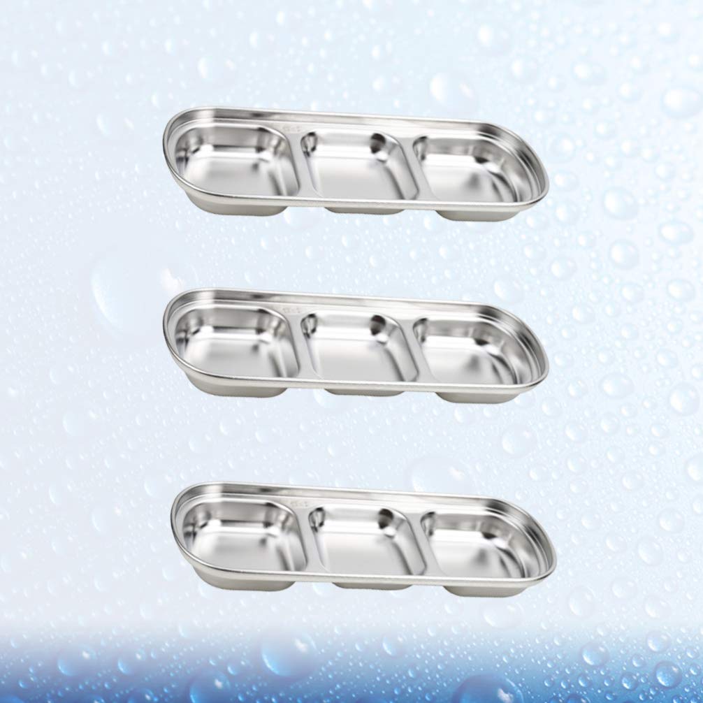 Premium Stainless Steel 3-Grid Condiment Bowls for Korean BBQ & Snacks – Hemoton Snacks Korean Kitchenware for Soy Sauce, Salt, Vinegar & Sugar – Perfect for Home Dining, Party Platters & Asian Cuisine