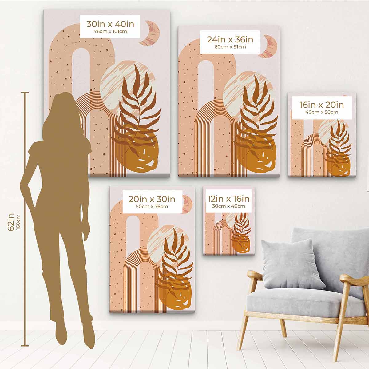 Orange Leaf Wall Art Canvas - 38 Inch Modern Botanical Decor for Living Room, Bedroom & Office | Nature-Inspired Home Decor