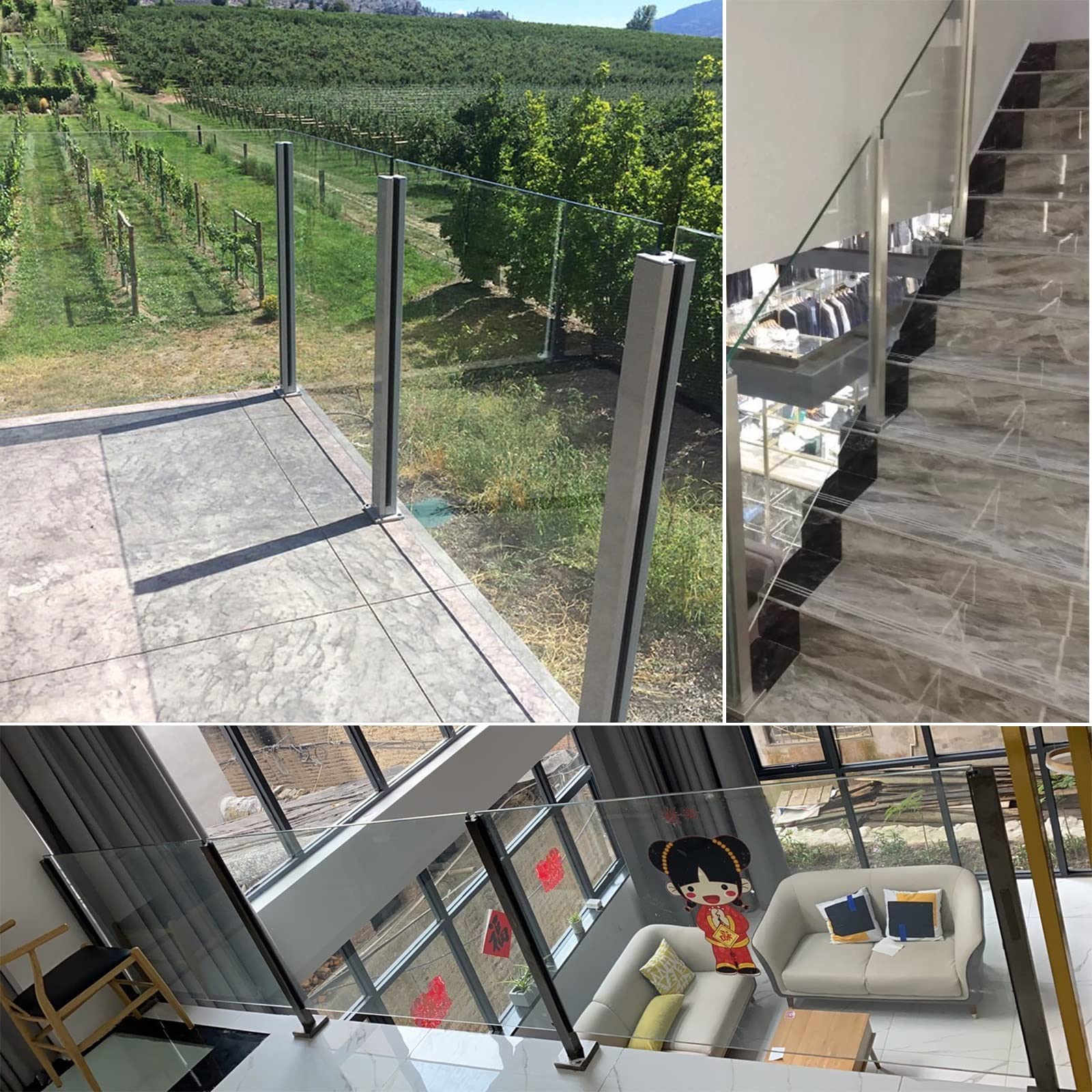 10-12mm Silver Square Glass Panels Plastic Plates Guardrail Clamps - Stainless Steel Base Rail Posts for Attic Staircase, Hotel Patio, Fencing System - Perfect for Home Decoration, Commercial Spaces & Outdoor Safety