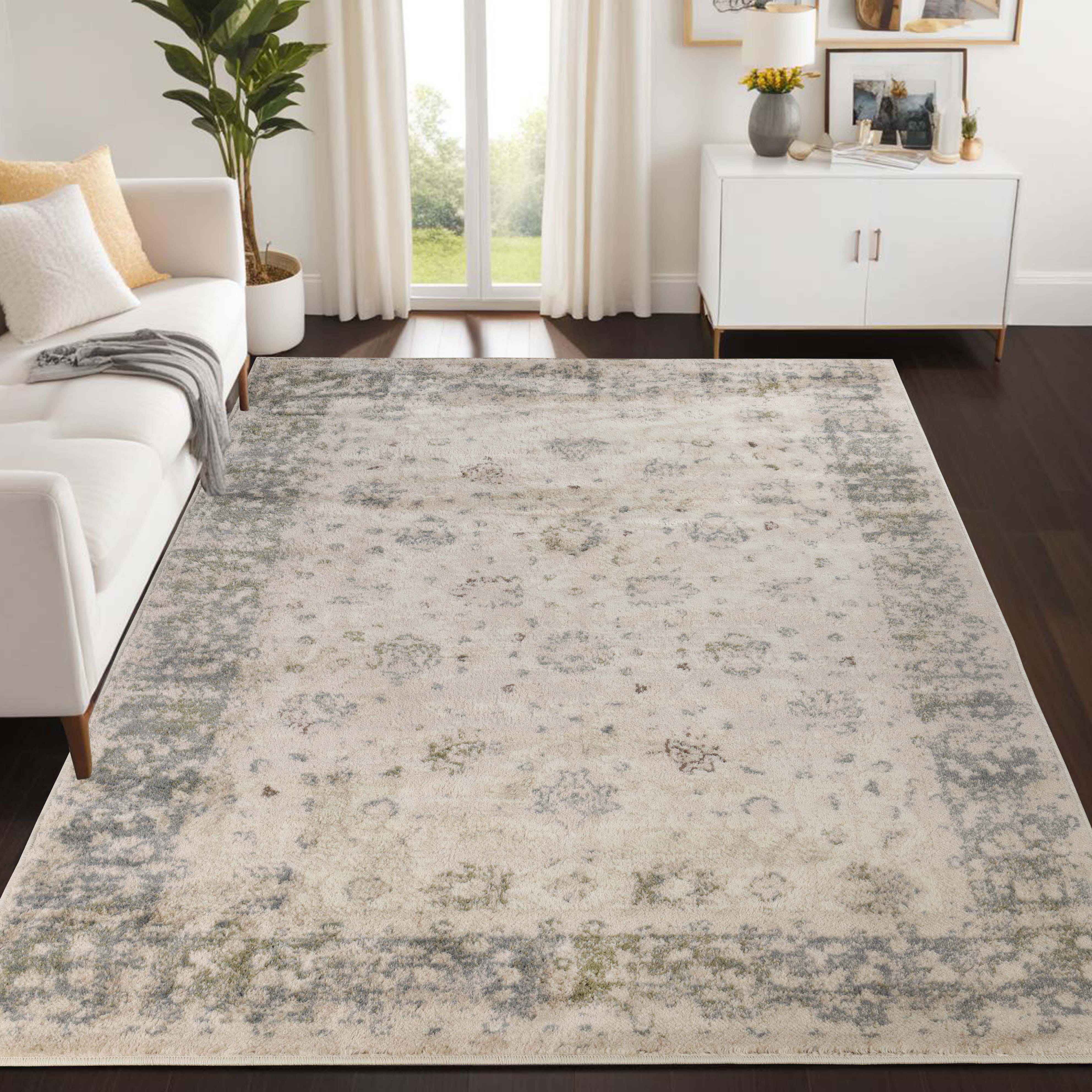 Conventry Traditional Vintage Damask Floral Indoor Area Rug - Non-Slip Soft Living Room Rug for Bedroom, Dining Room, and Home Decor