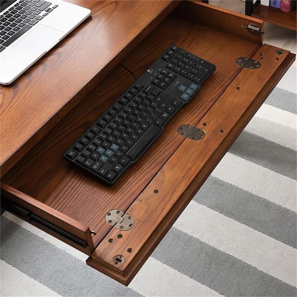 BOWERY HILL Ironcraft Mission Oak Computer Desk - Home Office Workstation for Study, Gaming & Remote Work