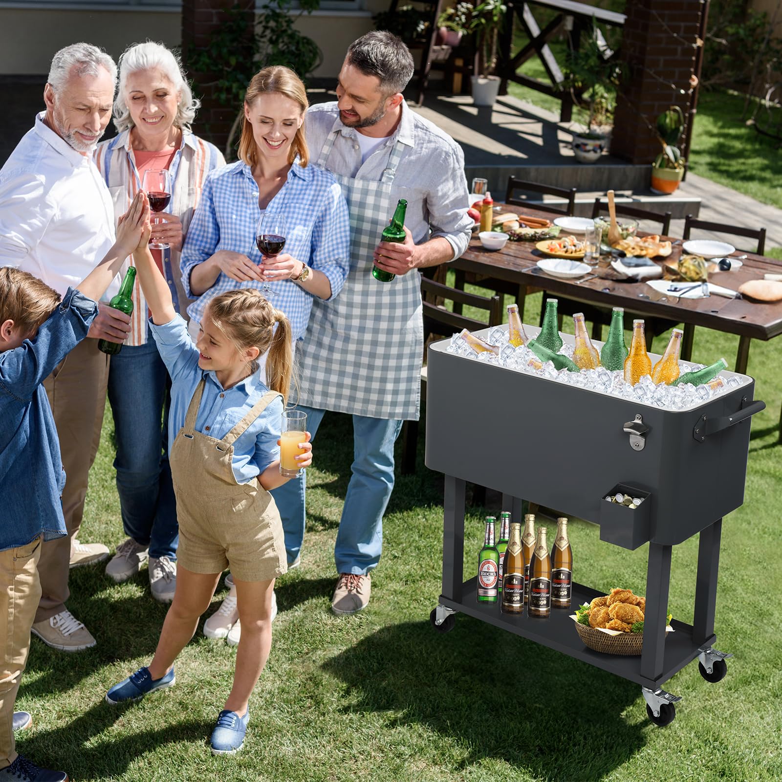 Outvita 80 Quart Rolling Cooler with Wheels - Insulated Ice Chest for Drinks & Food, Portable Beverage Cooler with Drain Spout, Storage Tray & Built-in Bottle Opener - Perfect for Beach, BBQ, Camping, Tailgating & Outdoor Parties