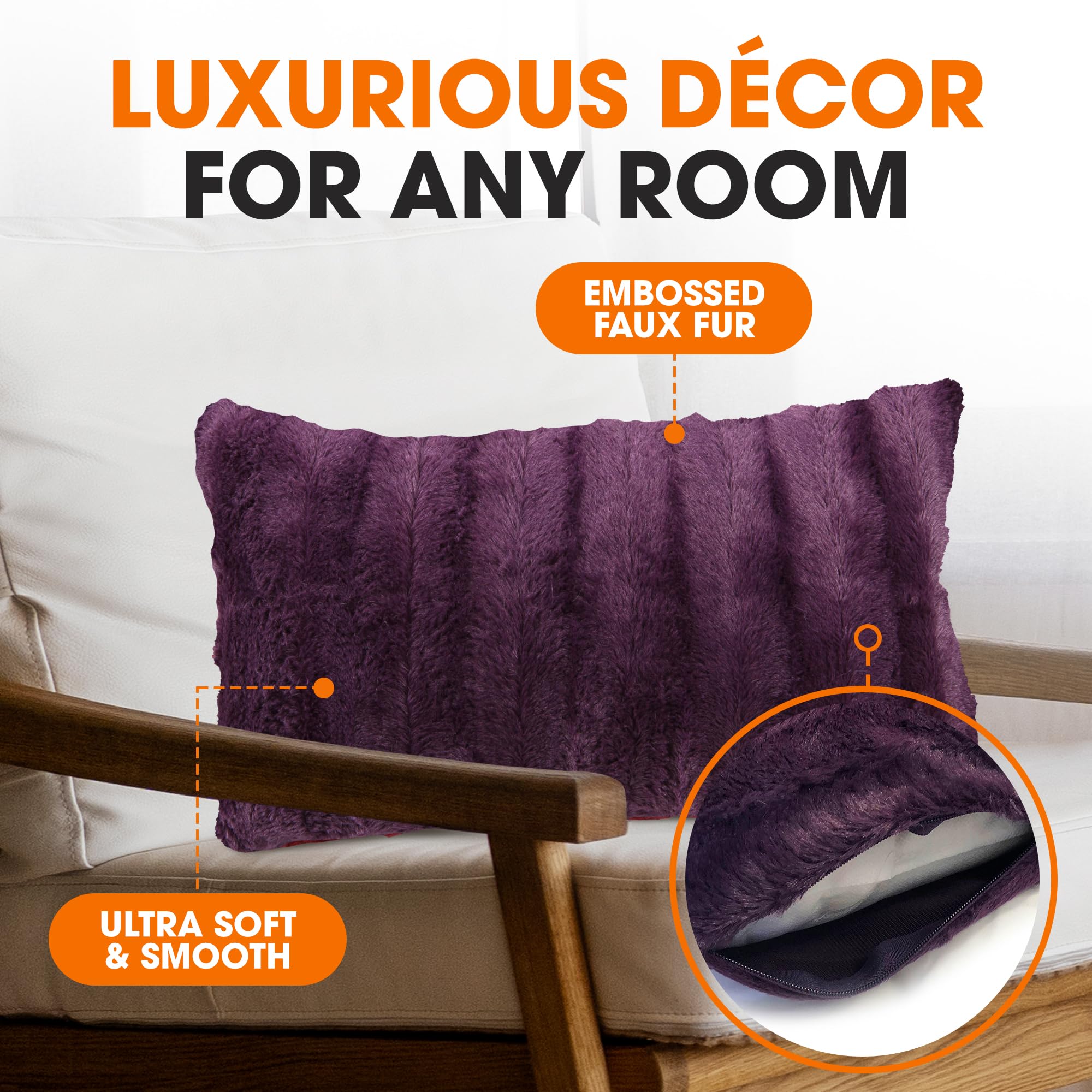 Cheer Collection Faux Fur Throw Pillow Cover 12x20 - Soft Fluffy Decorative Couch Pillow Case for Living Room, Bedroom & Sofa - Cozy Accent Pillow Cover in Purple (Pack of 1) - Perfect for Home Decor, Gift Giving and Seasonal Styling