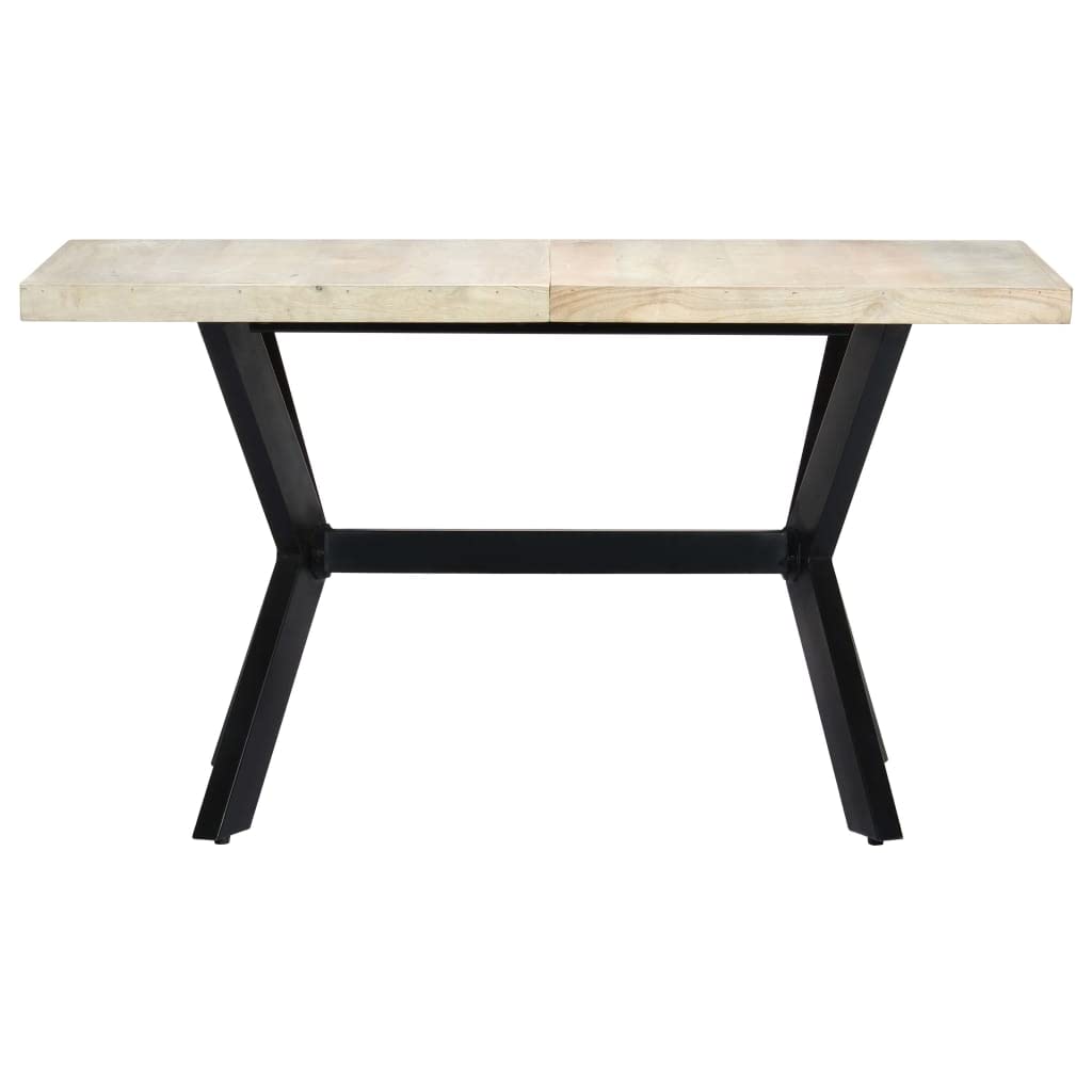 vidaXL Solid Bleached Mango Wood Dining Table - Rectangular Industrial Style Table with Sturdy Steel Cross Frame in Brown/White - Perfect for Farmhouse Kitchens, Open-Concept Dining Rooms & Modern Restaurant Interiors