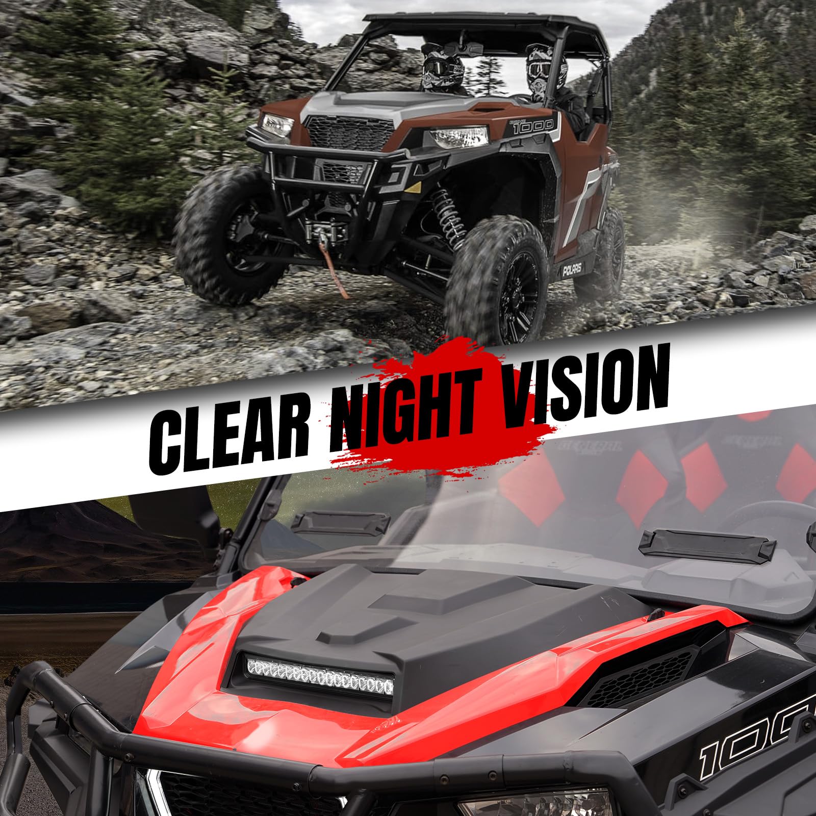 Polaris General 1000 Hood Scoop with LED Spotlight - Front Hood Cover Accessory for 2016-2018 Polaris General 4 1000 EPS - Off-Road UTV Light Upgrade for Night Riding & Trail Adventures