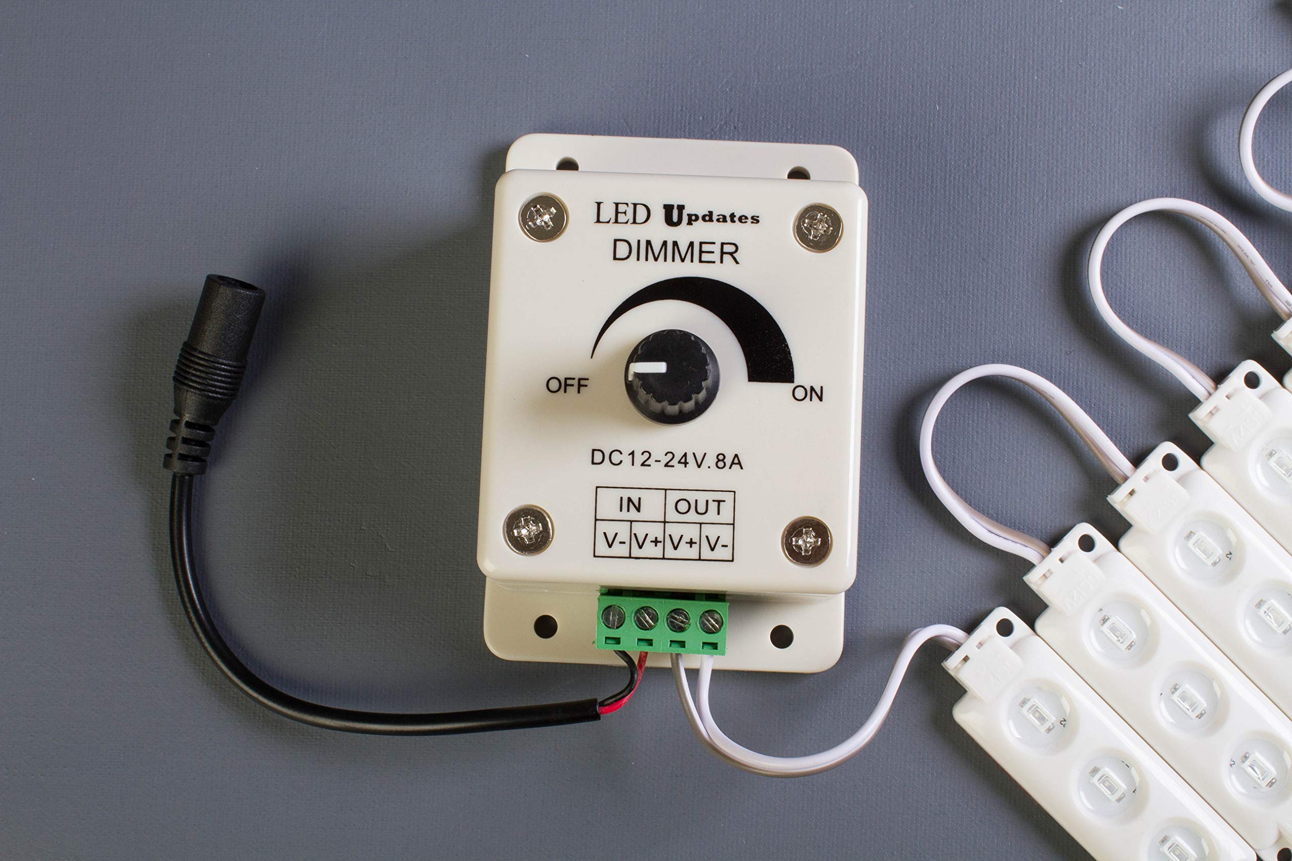 LED Light Dimmer Control with Female DC Connector Plug - Compatible with LED Strips, Modules, Under Cabinet & Makeup Mirror Lights - Works with Power Supply Drivers - Perfect for Home, Office & DIY Lighting Projects