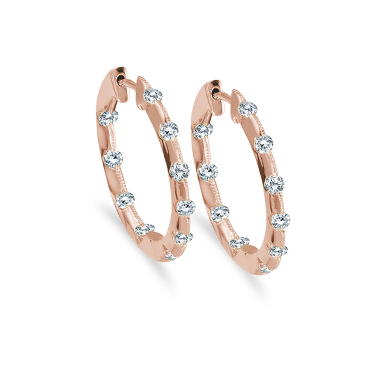 14K Rose Gold Hoop Earrings with 0.50 Ct Diamond - Inside/Outside Design for Women | Perfect for Weddings, Parties & Everyday Elegance