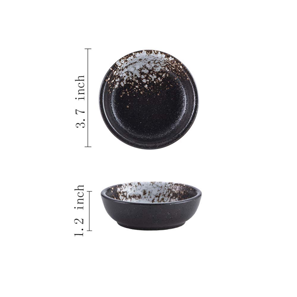 Japanese Retro Fancy Glaze Seasoning Dish Set - 4 Pack 3.7-Inch Round Soy Sauce Dishes, Wasabi Plates for Sushi, Asian Cuisine & Home Decor - Elegant Tableware for Restaurants, Kitchen & Gift Giving