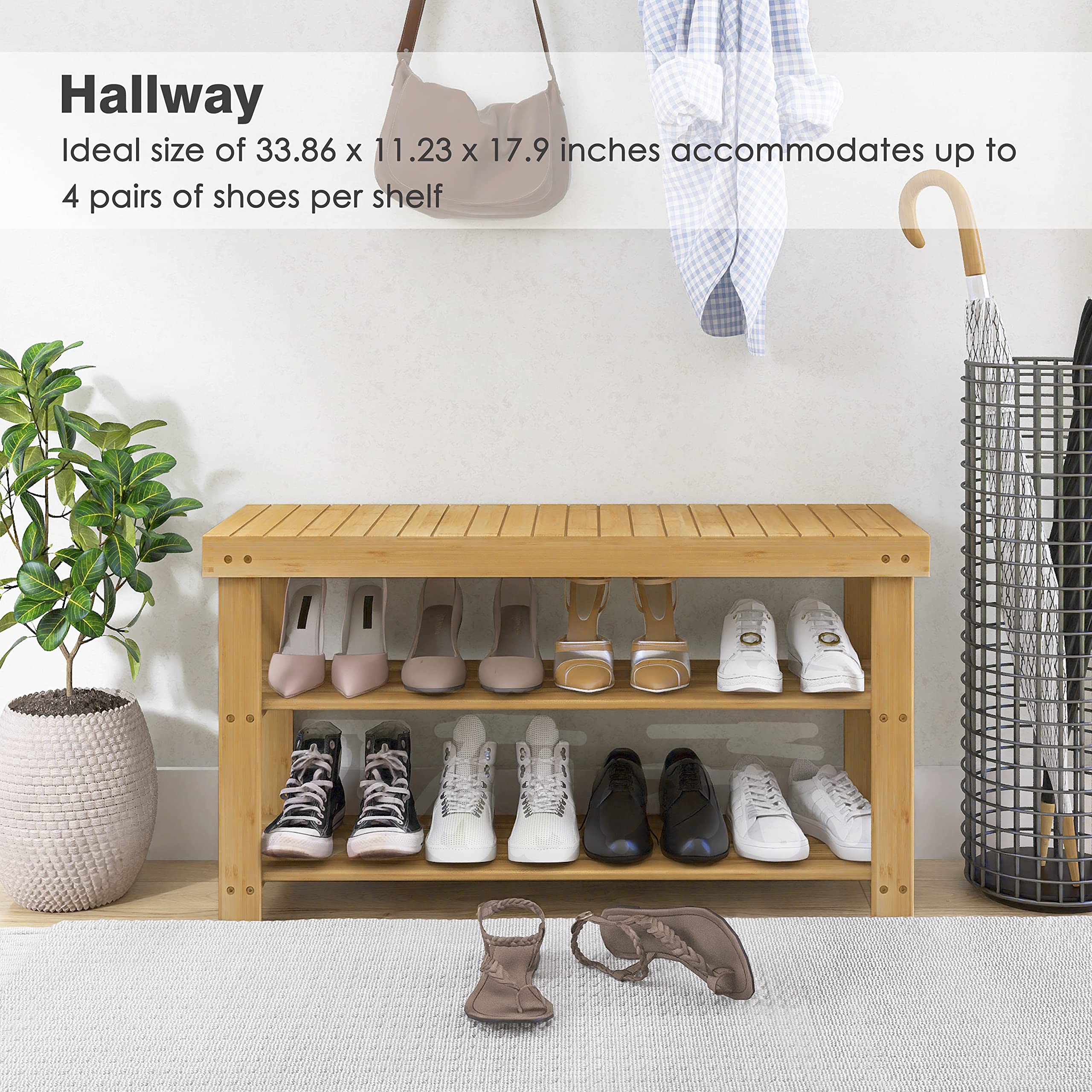 SMIBUY 3-Tier Bamboo Shoe Rack Bench - Natural Wood Shoe Organizer Storage Shelf for Entryway, Hallway, Bathroom & Living Room - Perfect for Small Spaces & Home Organization