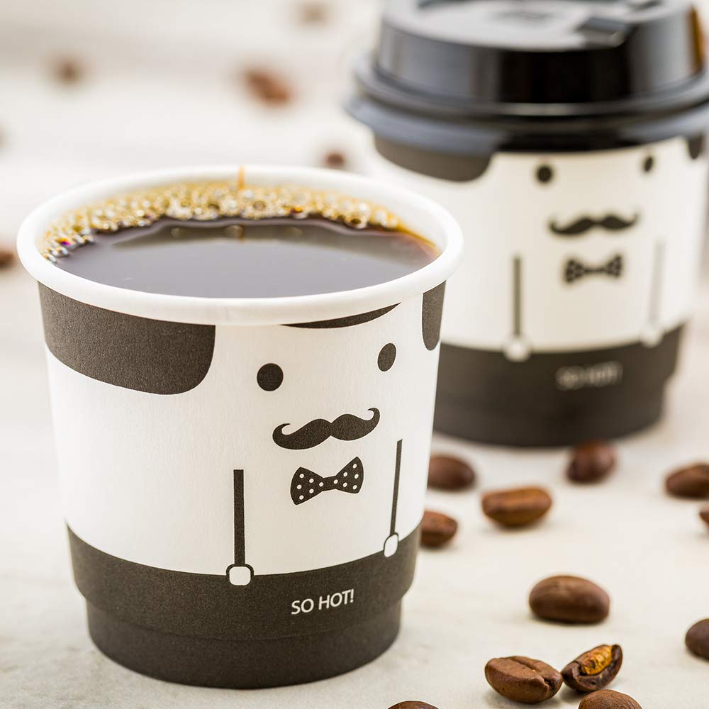 4 oz Disposable Paper Coffee Cups - 25 Pack Leakproof & Insulated Black & White Hot Cups | Eco-Friendly Recyclable | Matching Lids Sold Separately | Perfect for Cafes, Offices & Home Use