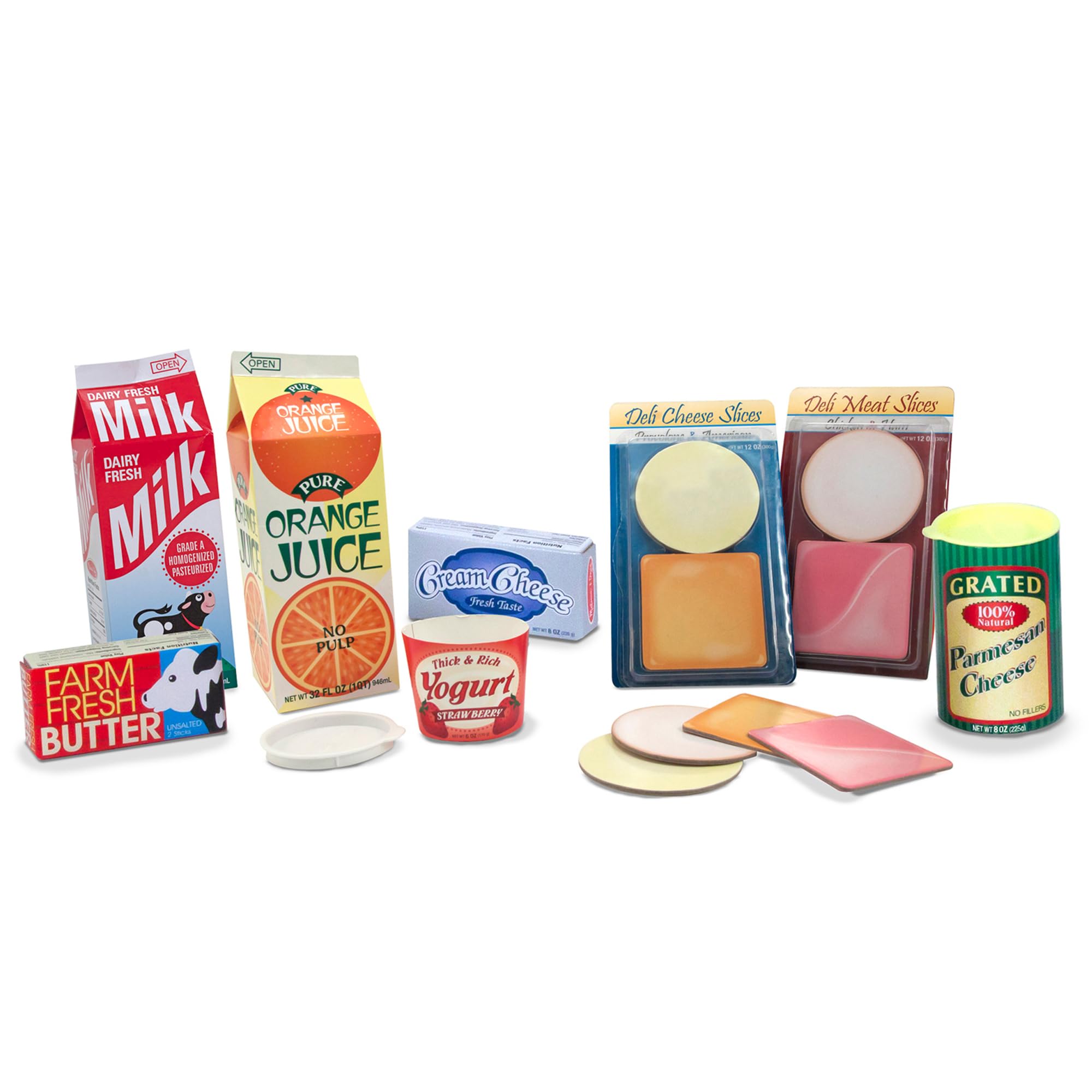 Melissa & Doug Fridge Groceries Play Food Cartons (8-Piece Set) - FSC Certified Wooden Toy for Kids - Pretend Play, Kitchen Role Play & Early Learning Activities