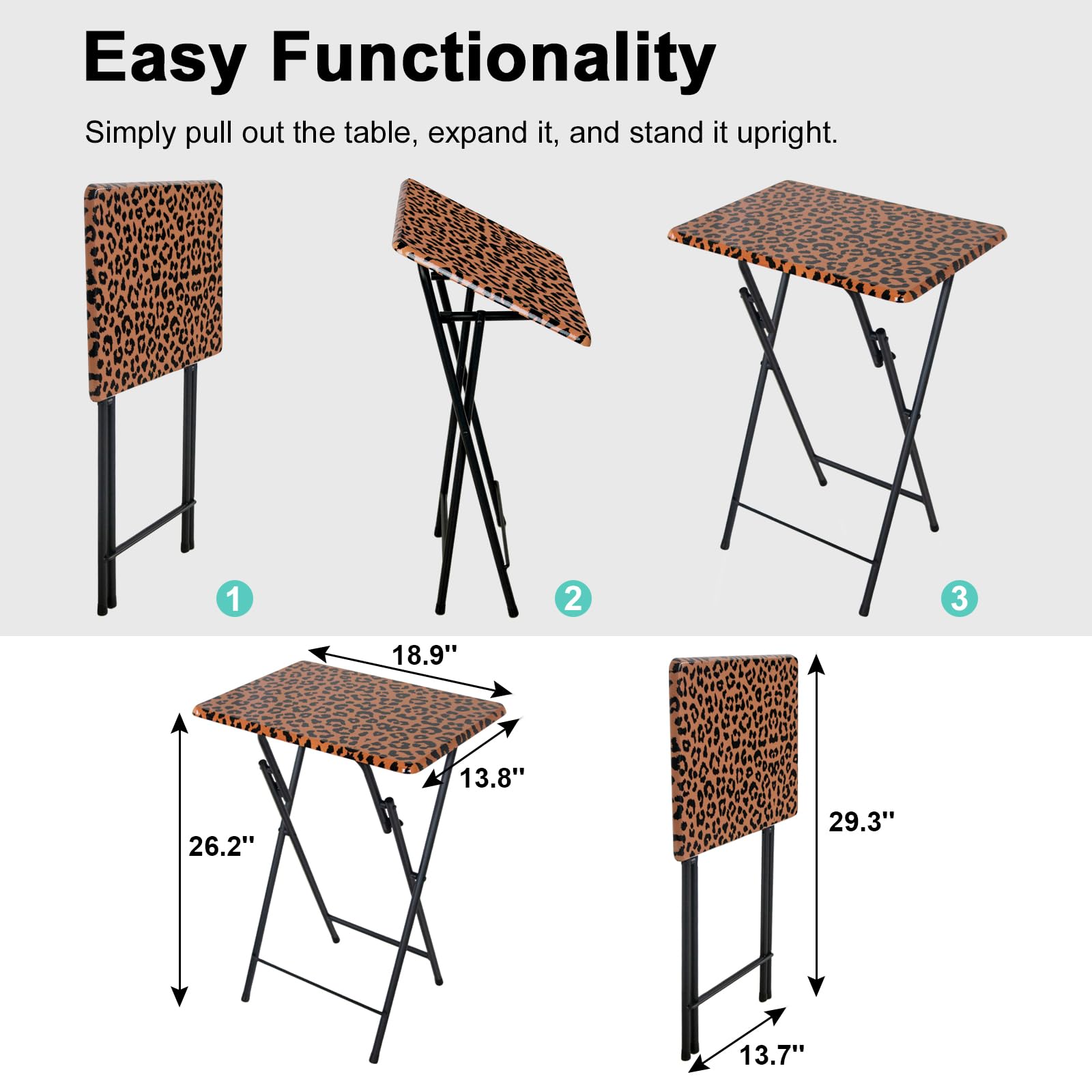 Foldable TV Tray Table with Leopard Print - Portable Snack Table for Couch, Bed & Sofa - Lightweight Folding Desk for Eating, Working & Studying - Perfect for Living Room, Bedroom & Small Spaces (Home Office, Dorm Room, Apartment)