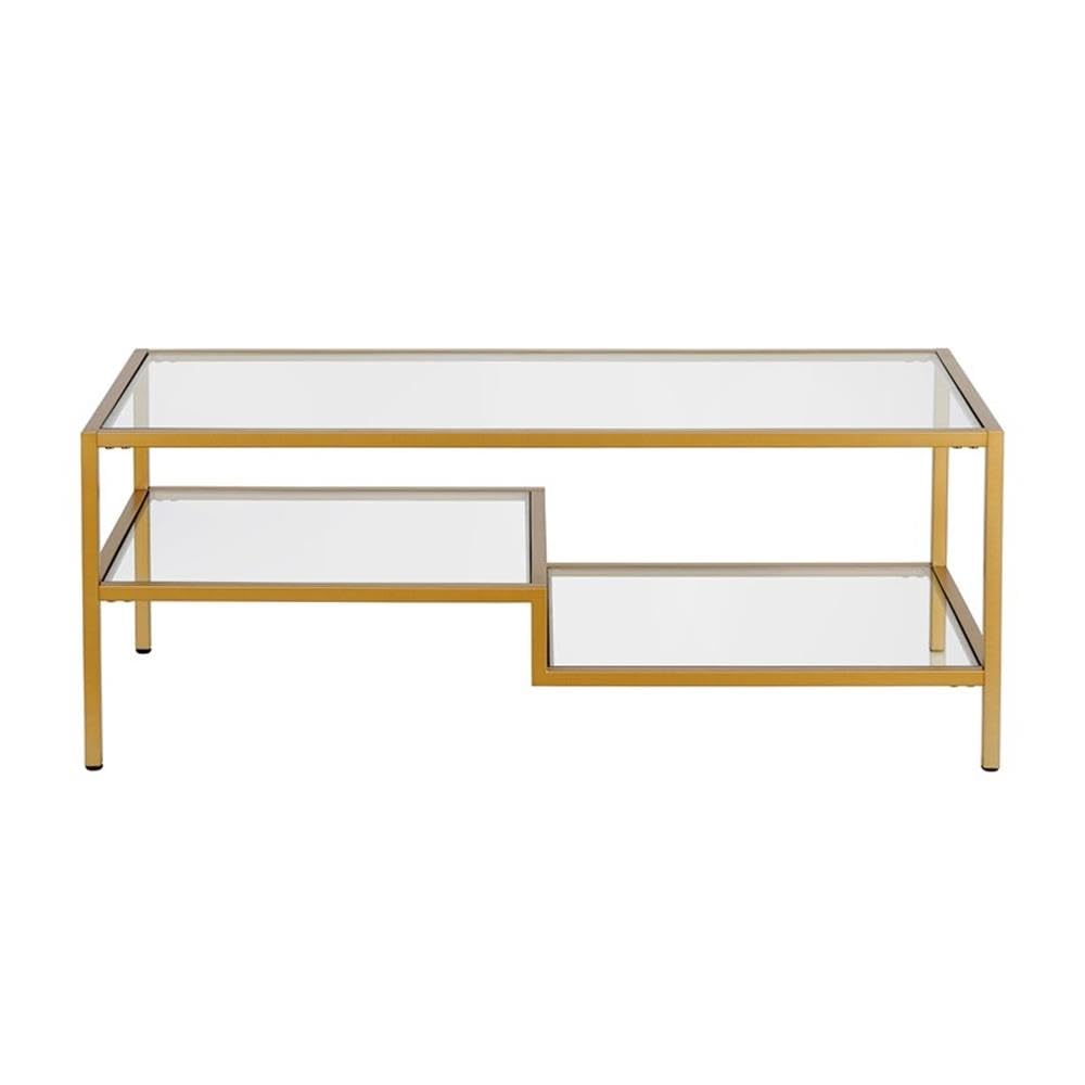 Pemberly Row Metal Double Shelf Coffee Table in Brass and Gold - Modern Living Room Centerpiece for Small Spaces & Home Decor