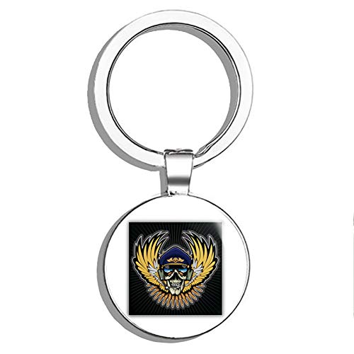 Pilot Skull Double Sided Stainless Steel Keychain - Durable Key Ring Holder with Carabiner Clip for Keys, Key Finder & Everyday Carry - Perfect for Travel, Gifts & Outdoor Adventures