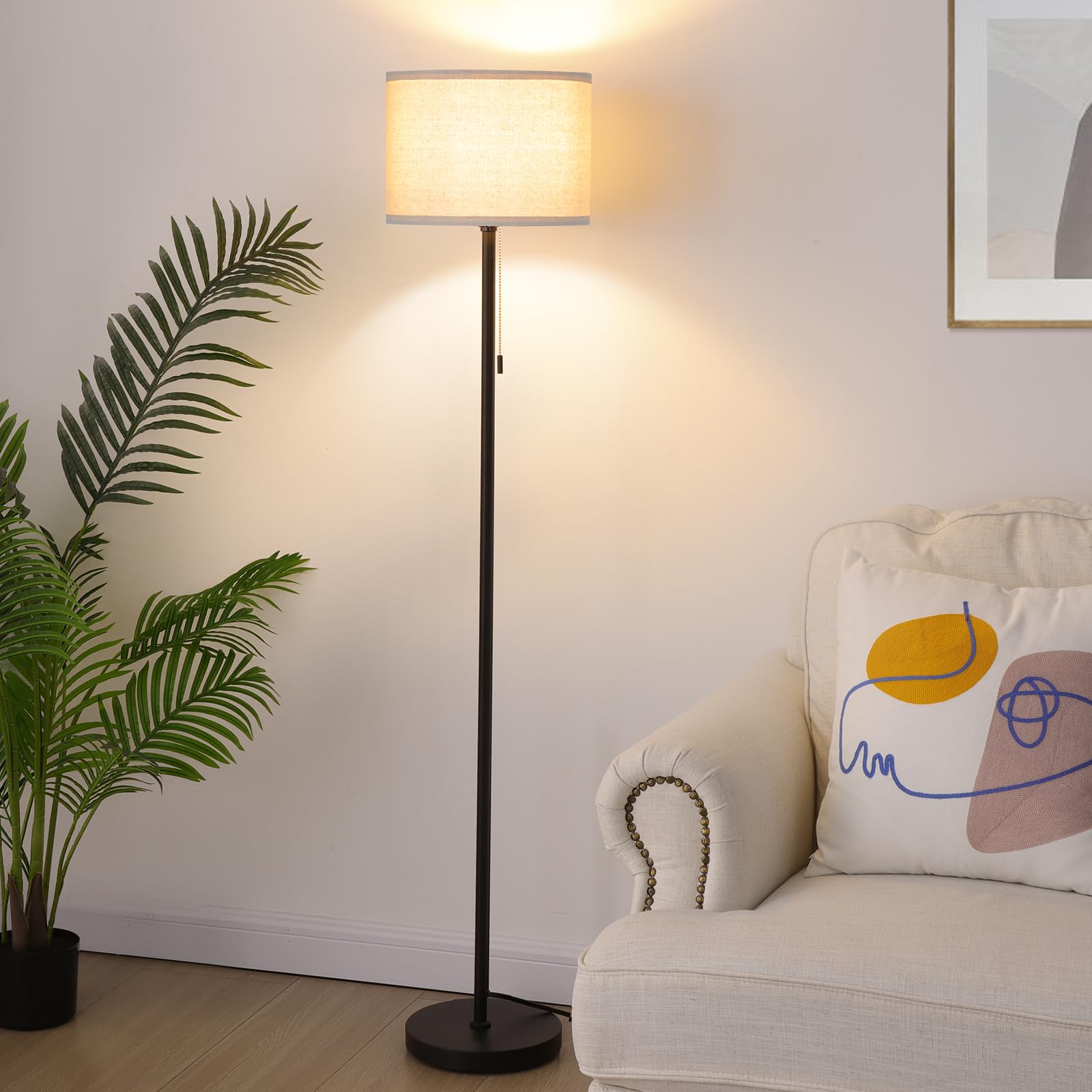 FOLKSMATE Modern LED Floor Lamp - Adjustable Standing Light for Living Room, Bedroom, Office & Reading | Black Pole Design (Bulb Not Included) | Perfect for Night Reading, Home Decor & Workspace Lighting