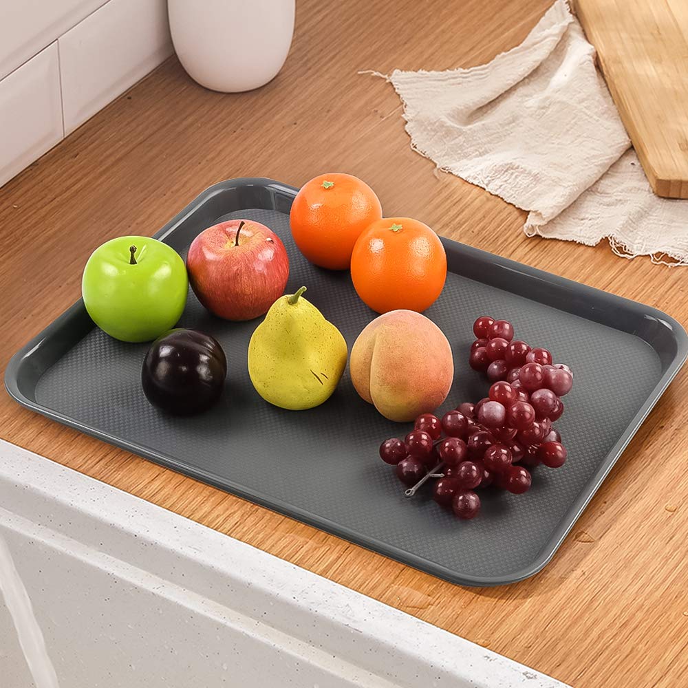 6-Pack Large Plastic Fast Food Serving Trays - Deep Grey | Durable Restaurant Dinnerware for Cafes, Catering & Home Use