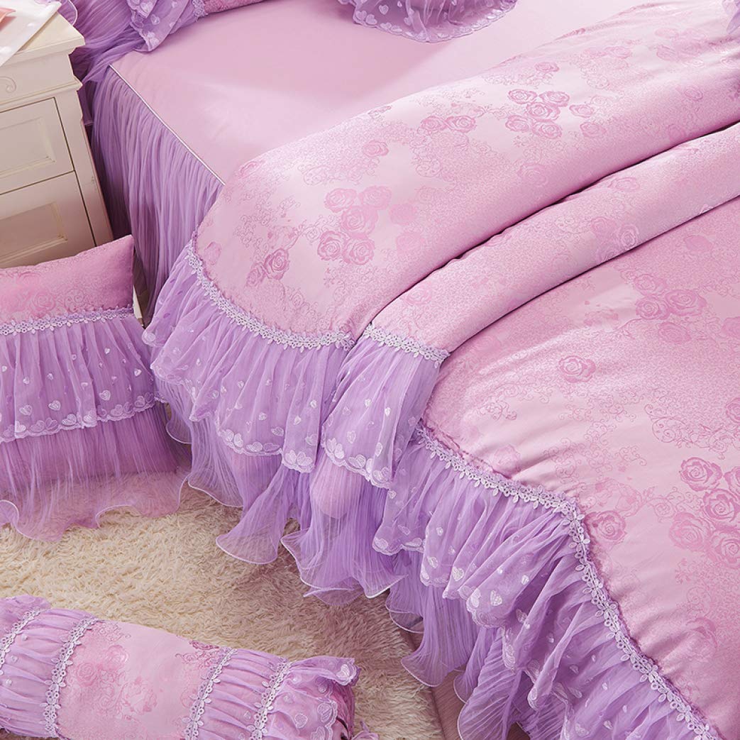 Luxury Princess Bedding Set - 100% Cotton Jacquard Duvet Cover with Lace Beds Skirt for Girls, Women & Brides - Queen/King Size Bed Linens - Perfect for Wedding, Nursery & Romantic Bedroom Decor