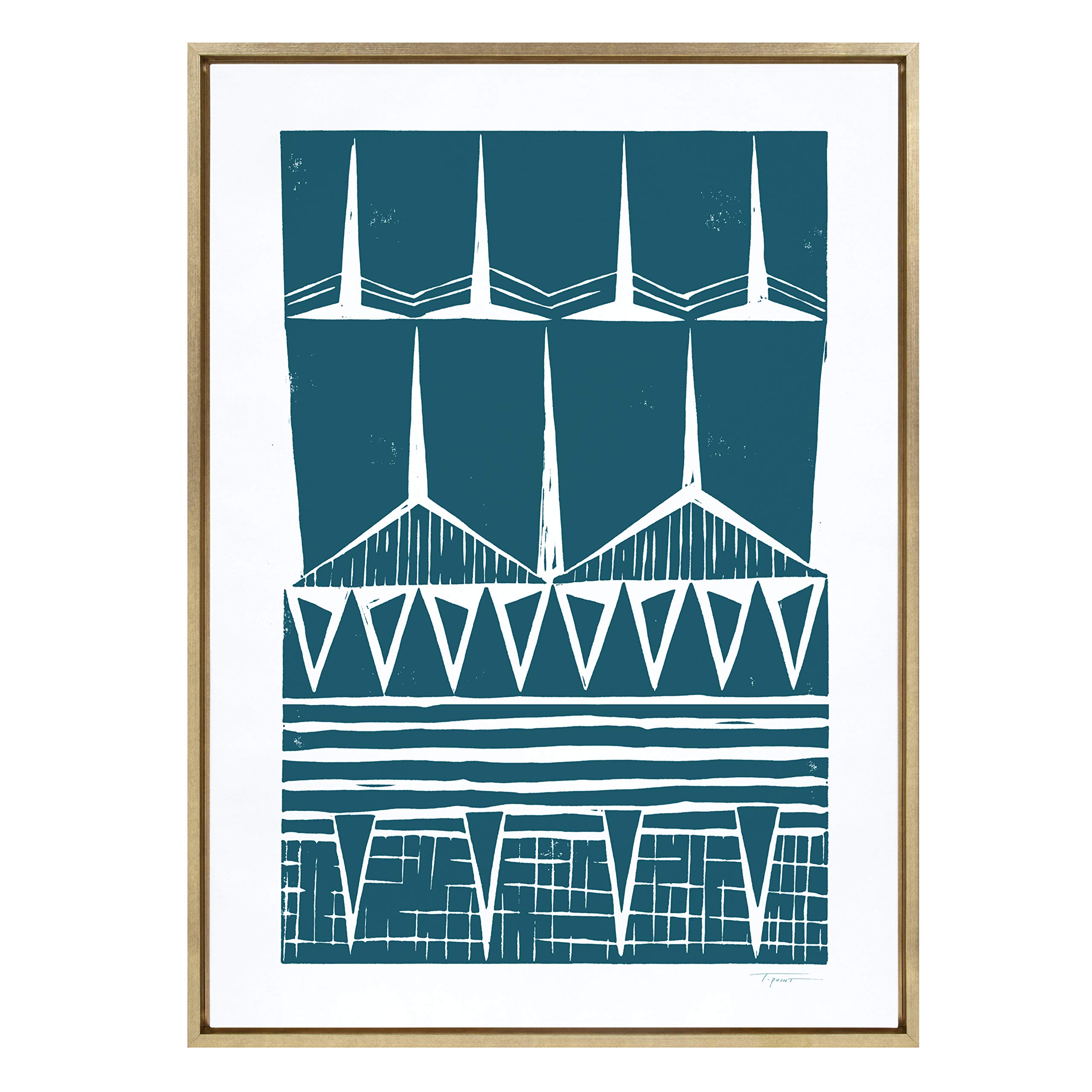 Kate & Laurel Sylvie Modern Tribal Block Print Teal Framed Canvas Wall Art - 28x38 Inches Gold Frame - Contemporary Abstract Home Decor for Living Room, Bedroom & Office