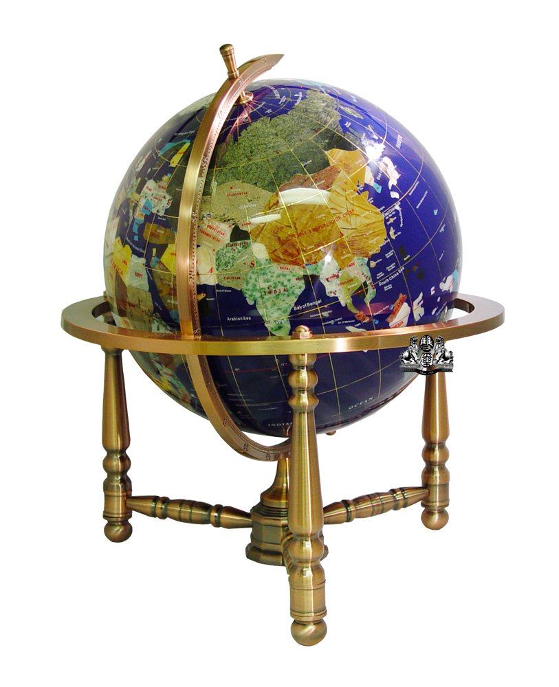 19-Inch Blue Lapis Ocean Gemstone Globe with Copper Stand - USA & Canada Detailed State/Province Stones - Unique Art Home Decor for Office, Living Room, or Gift