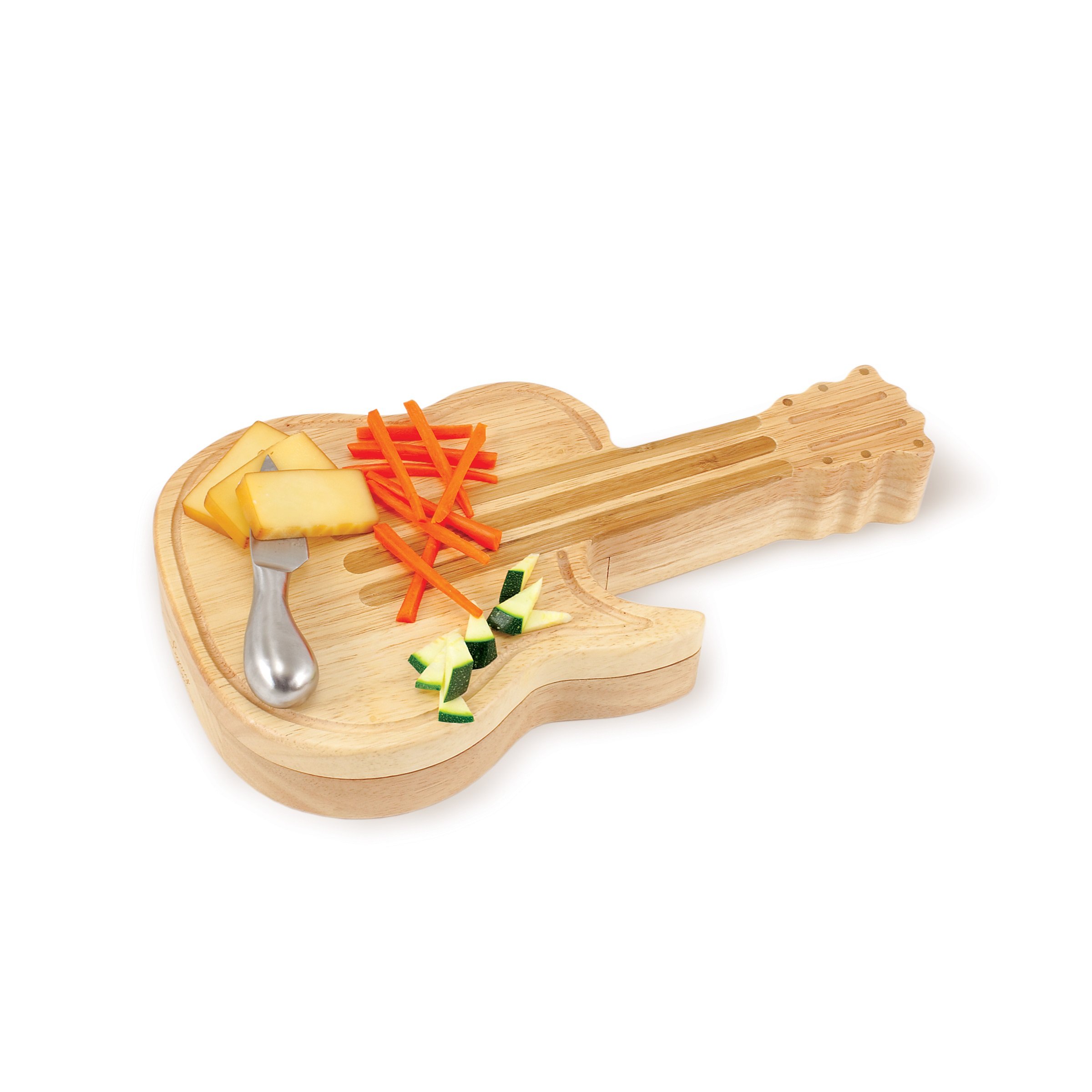 TOSCANA - Picnic Time Brand Bamboo Guitar Cheese Board & Knife Set - Charcuterie Board with 4 Cheese Knives - Wooden Serving Platter for Parties, Picnics & Wine Tasting Events