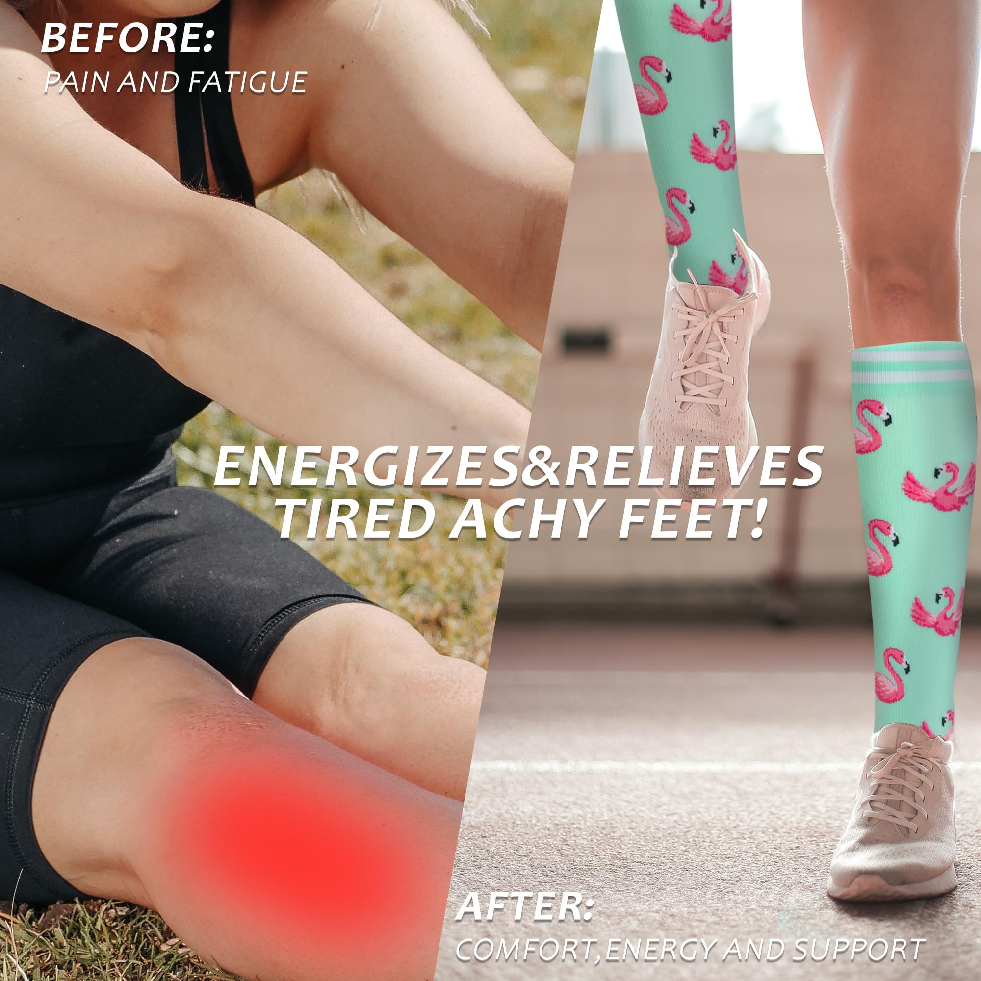 Fenglaoda Compression Socks for Women & Men - 6 Pairs Circulation Support Socks for Nurses, Running, Travel & Long Flights - Improve Blood Flow & Reduce Swelling