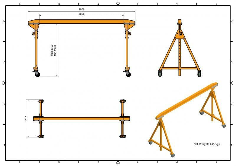Aardwolf Portable Gantry Crane - 1 Ton Capacity, Adjustable Height, Heavy Duty Steel Construction - Perfect for Garage, Workshop, and Construction Site Lifting Needs