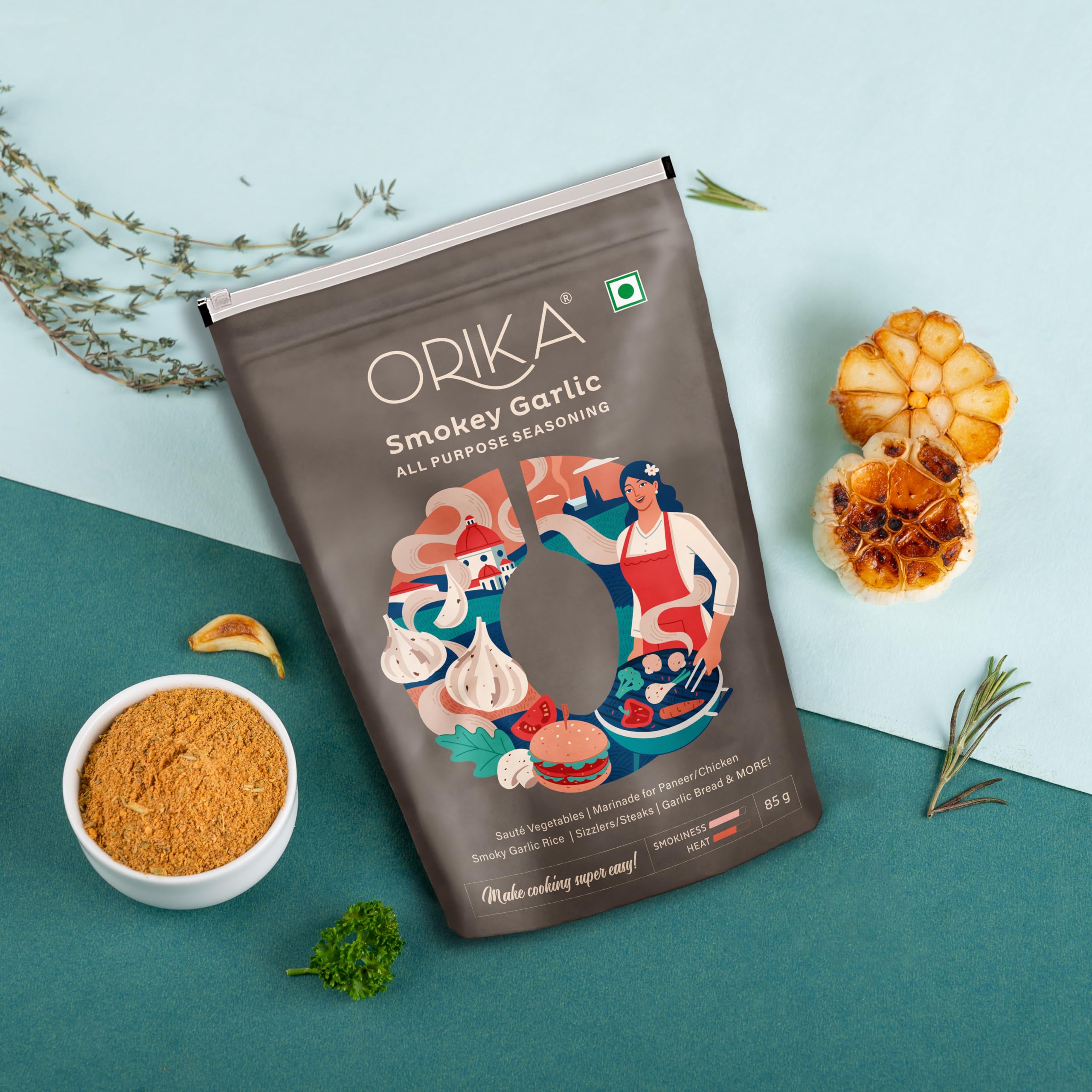 Orika Smokey Garlic All Purpose Seasoning - 75G / 85G Bottle | Premium Garlic & Smoked Spice Blend for Meat, Poultry, Seafood & Vegetables | Perfect for Grilling, Roasting & Everyday Cooking