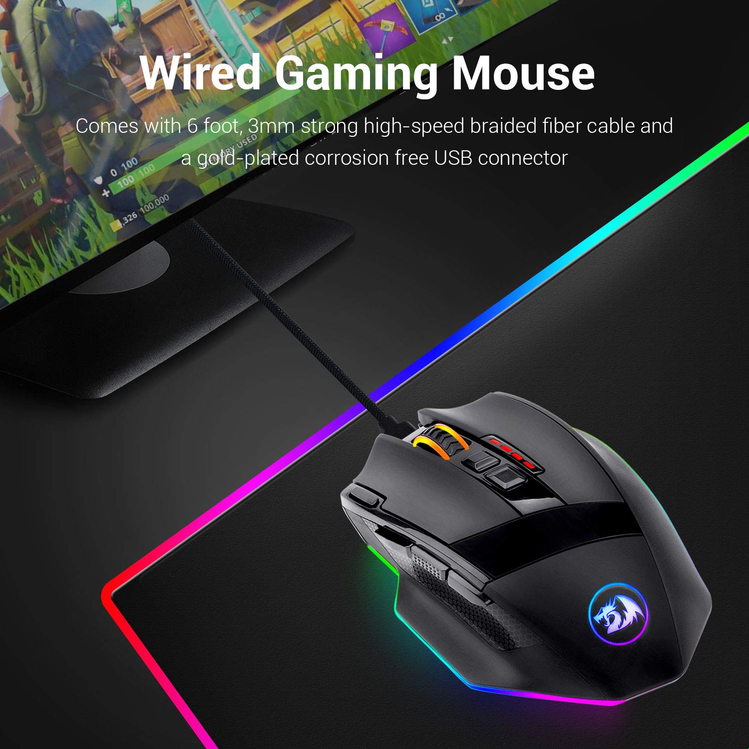 Redragon M801 RGB Gaming Mouse - 16000 DPI, 9 Programmable Buttons, Macro Recording, Fire Button for PC - Wired Black Ergonomic Mouse for MMO, FPS, and Windows Gaming (Perfect for Esports & Professional Gamers)